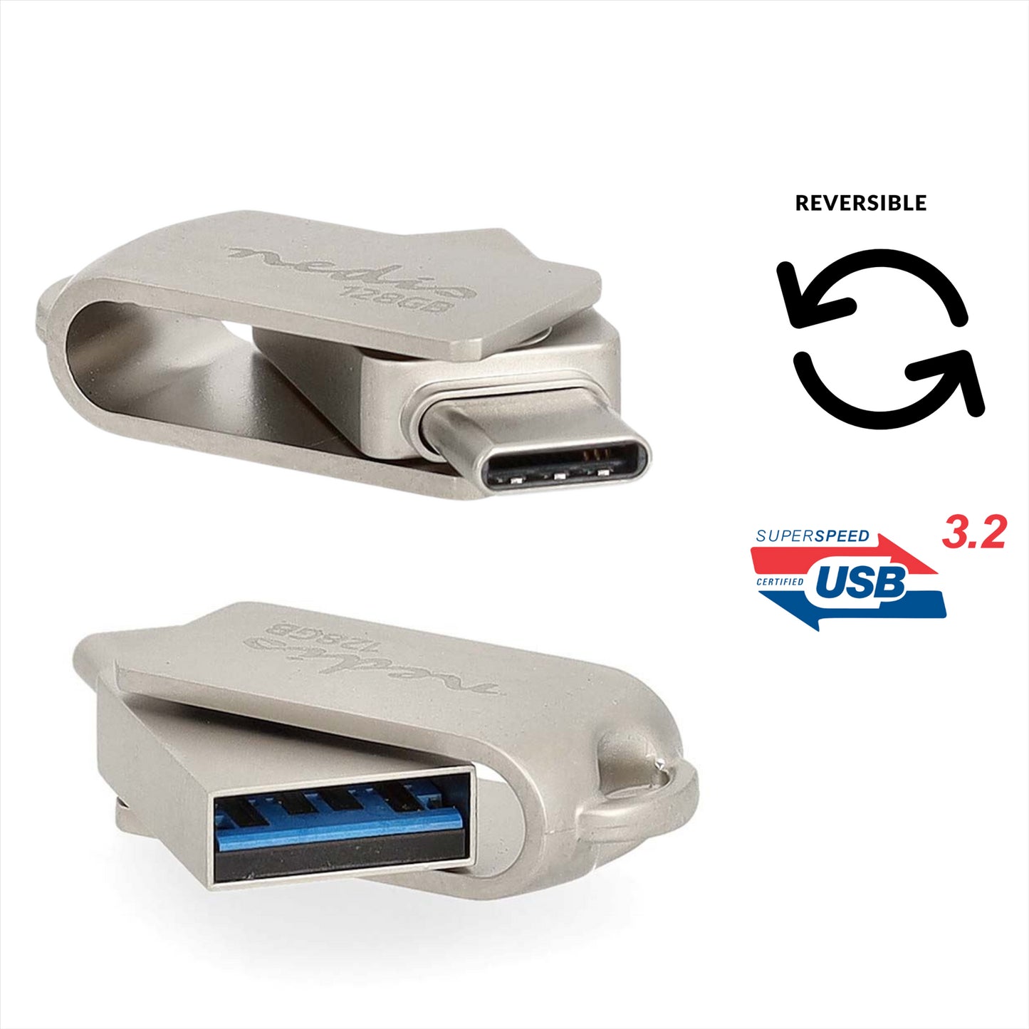 Nedis Flash Drive | 128 GB | USB-A / USB-C™ | Read speed: 110 MB/s | Write speed: 30 MB/s