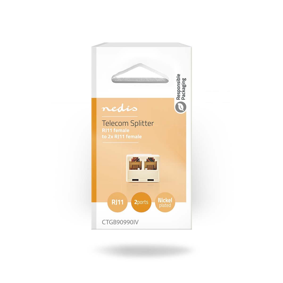 Nedis CTGB90990IV | Telecom Splitter | RJ11 Female | 2x RJ11 (4/6) Female | ABS | Ivory | Box