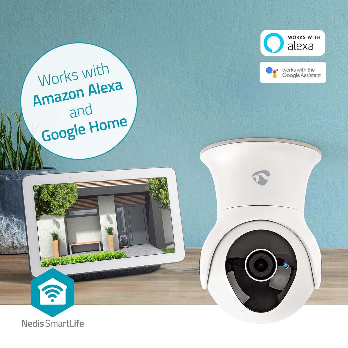 Nedis SmartLife Outdoor Camera | Wi-Fi | Full HD 1080p | Pan tilt | IP65 | Cloud Storage (optional) / Internal 16GB | 12 V DC | With motion sensor | Night vision | White