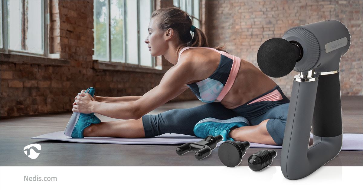 Nedis Sports Massage Gun | Battery Powered | N/A | Rechargeable | 6 Massage Modes | USB-Cable | Grey