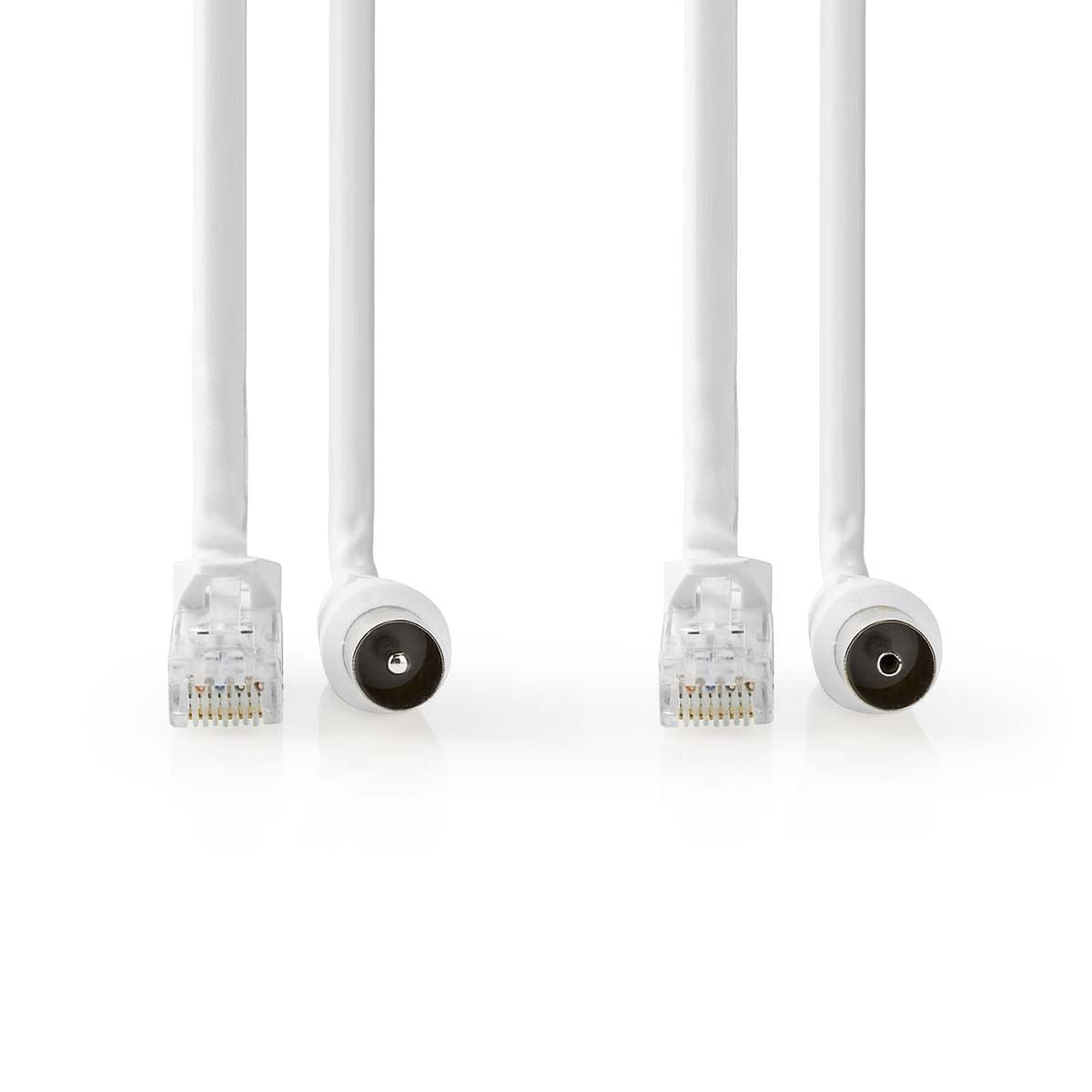 Nedis Coax Cat6 Combi Cable | IEC (Coax) Male / RJ45 Male | IEC (Coax) Female / RJ45 Male | Nickel Plated | RG58 | 75 Ohm | Double Shielded | 3.00 m | Round | PVC | White | Label