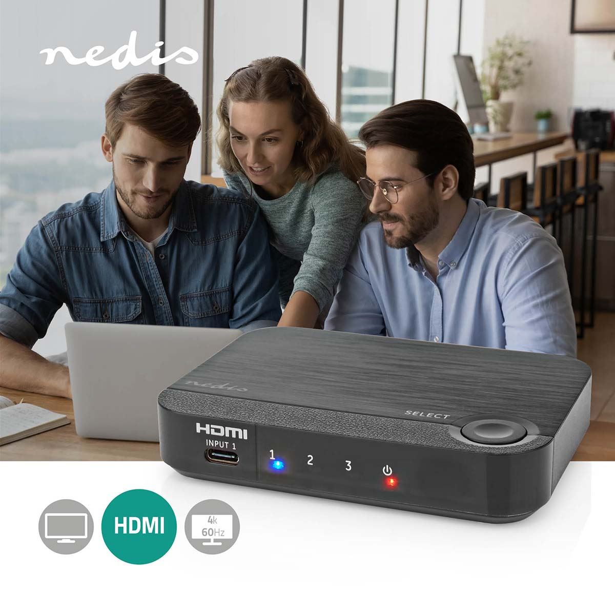 Nedis HDMI™ Converter | 1x USB-C™ / 2x HDMI™ Input | 1x HDMI™ Output | 1-way | 4K@60Hz | 18 Gbps | ABS | Anthracite