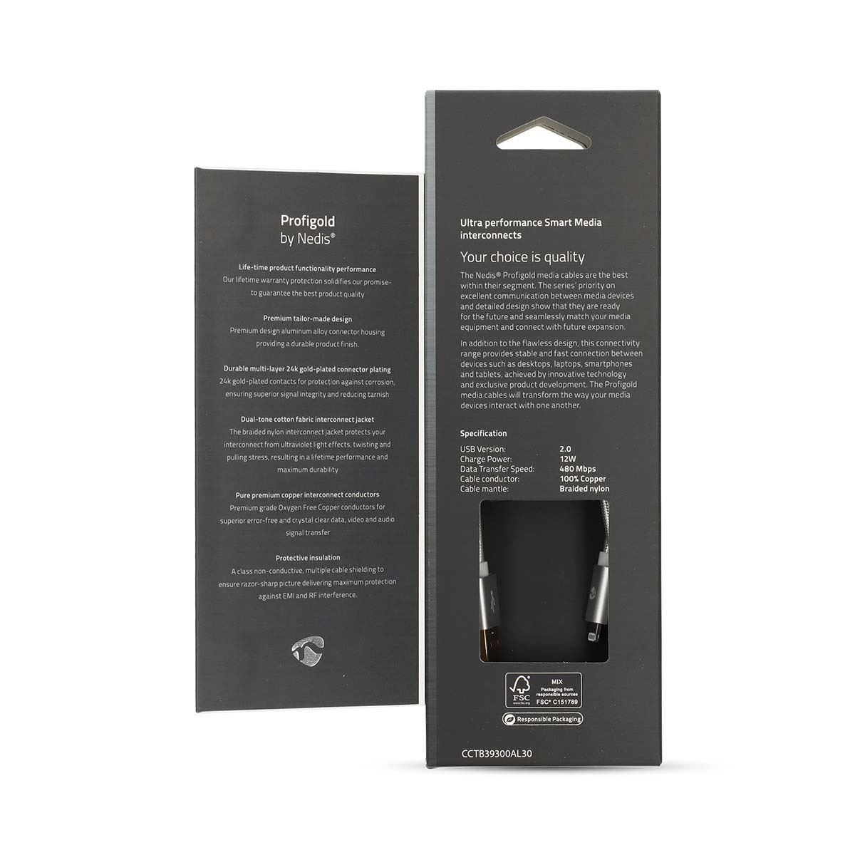 Nedis Lightning Cable | USB 2.0 | Apple Lightning 8-Pin | USB-A Male | 480 Mbps | Gold Plated | 3.00 m | Round | Braided / Nylon | Aluminium | Cover Window Box