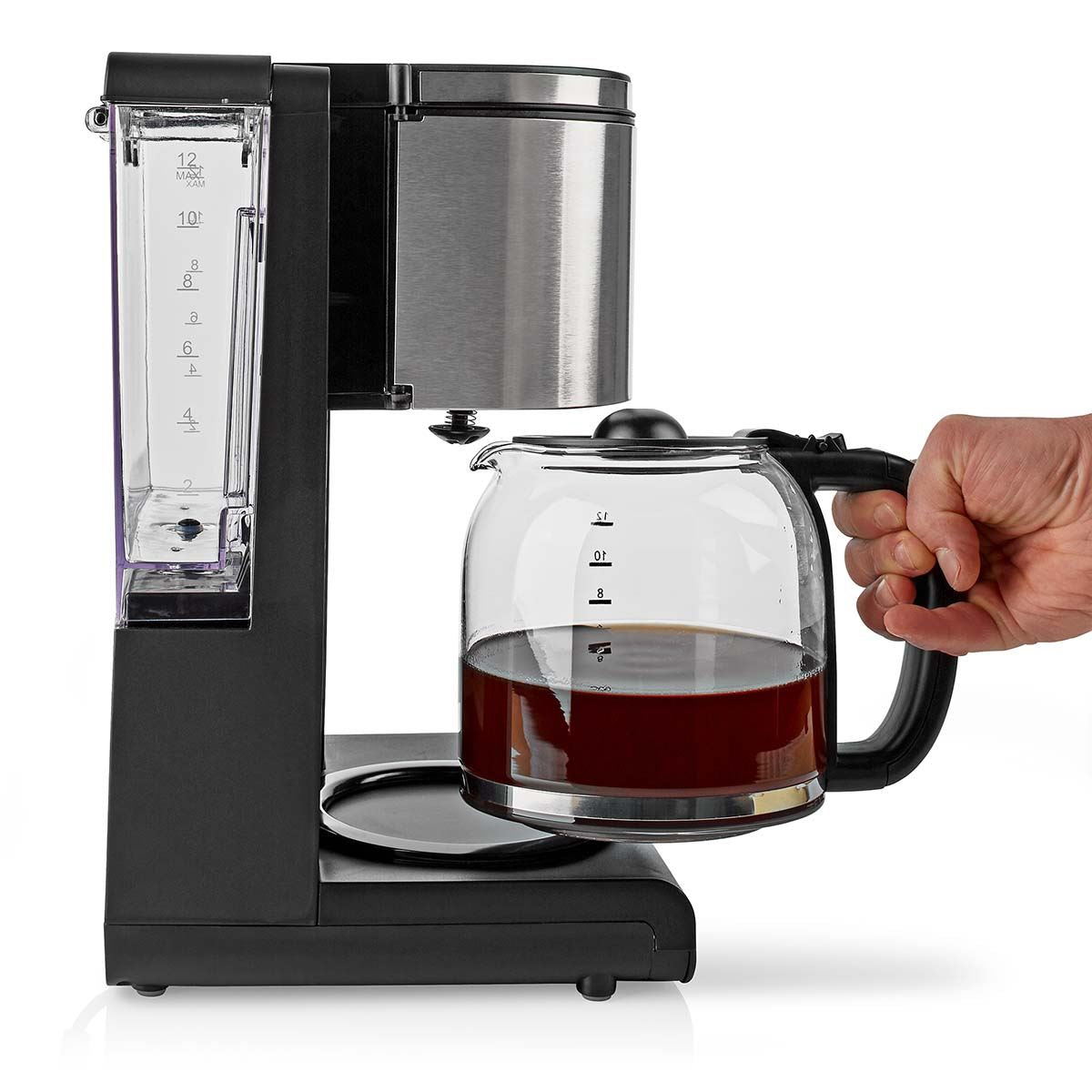 Nedis Coffee Maker | Filter Coffee | 1.5 l | 12 Cups | Keep warm feature | Switch on timer | LCD display | Clock function | Aluminium / Black