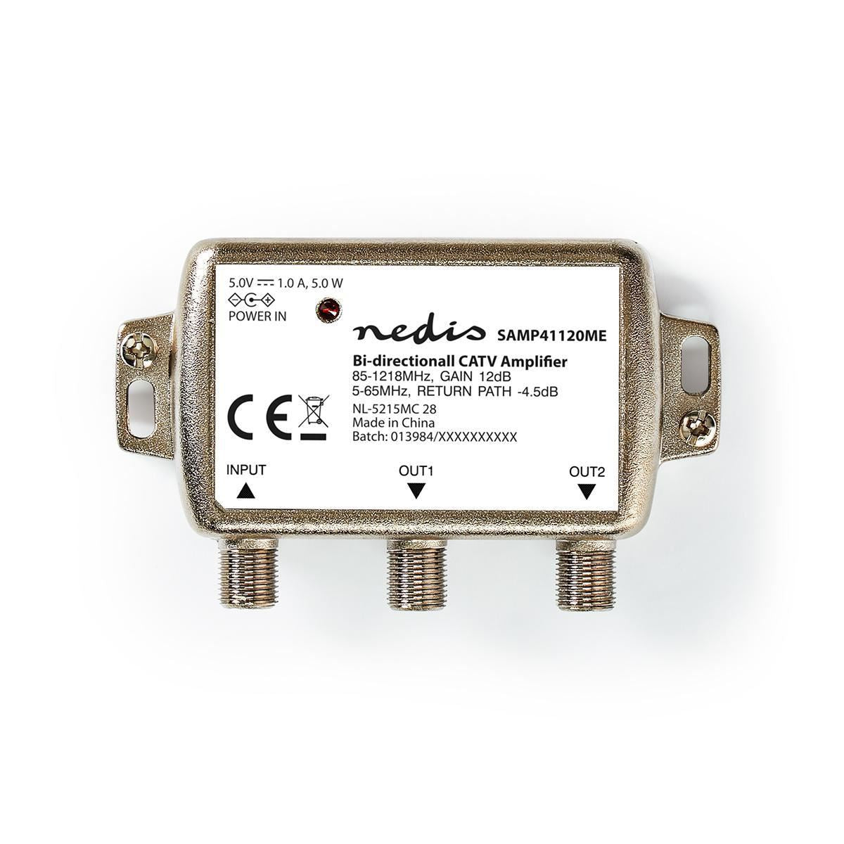 Nedis CATV Amplifier | Gain: 12 dB | 85 - 1218 MHz | Number of outputs: 2 | Return path | Silver