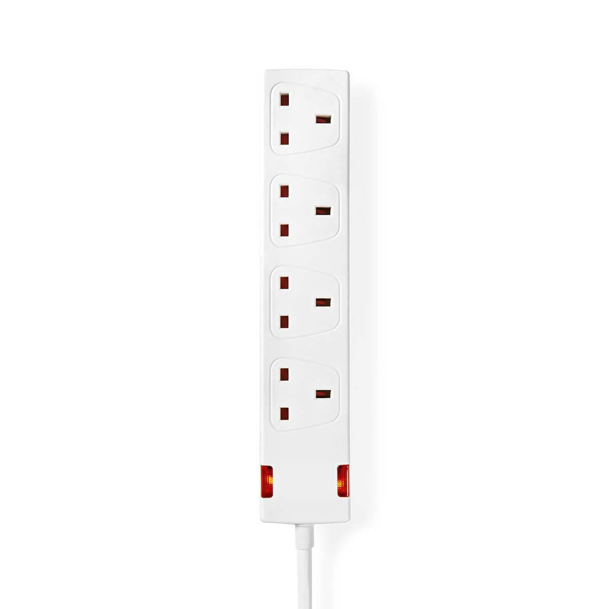 Nedis Extension Socket | Type G | 4-Way | 1.50 m | 3120 W | 13 A | Kind of grounding: UK Plug Earth pin | 230 V AC 50/60 Hz | Socket angle: 90 ° | H05VV-F 3G1.5mm² | White