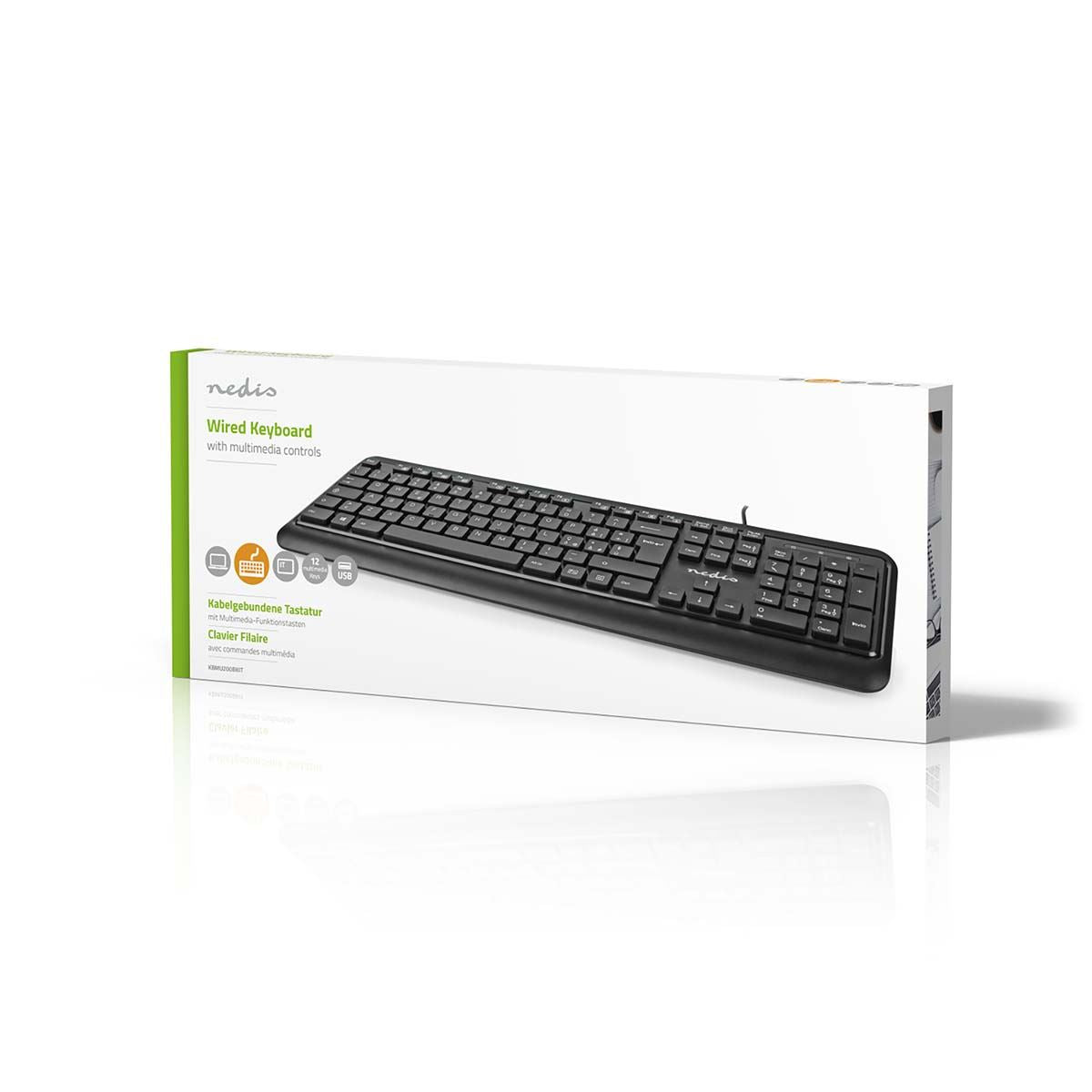 Nedis Wired Keyboard | USB-A | Multimedia | QWERTY | IT Layout | Numeric keypad