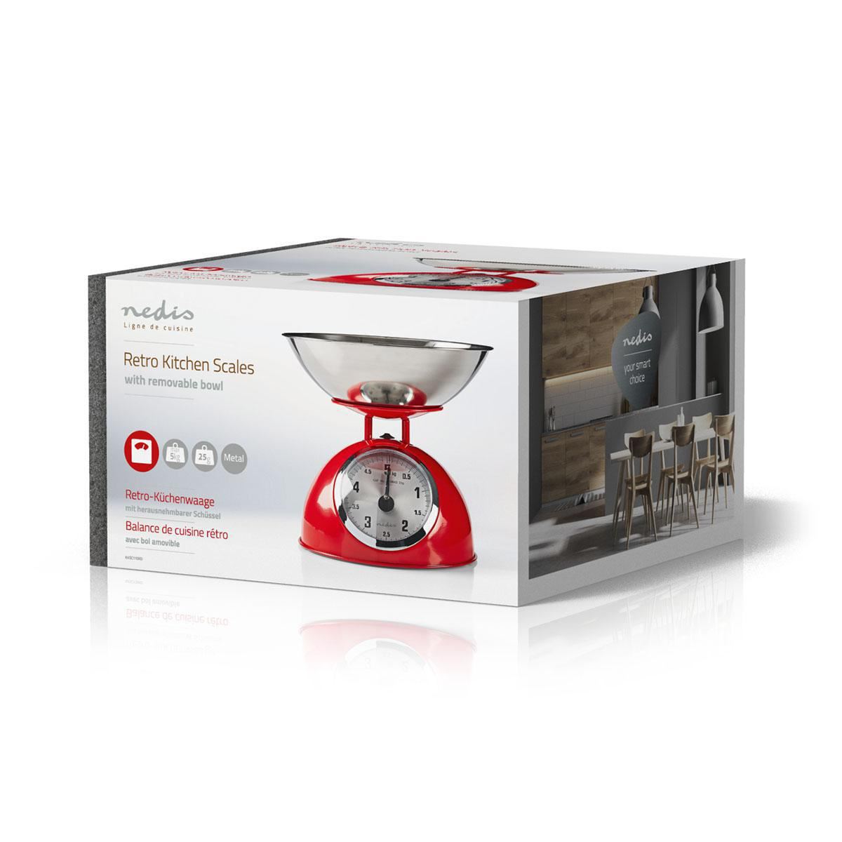 Nedis KASC110RD | Kitchen Scales | Analog | Stainless Steel | Removable Bowl | Red