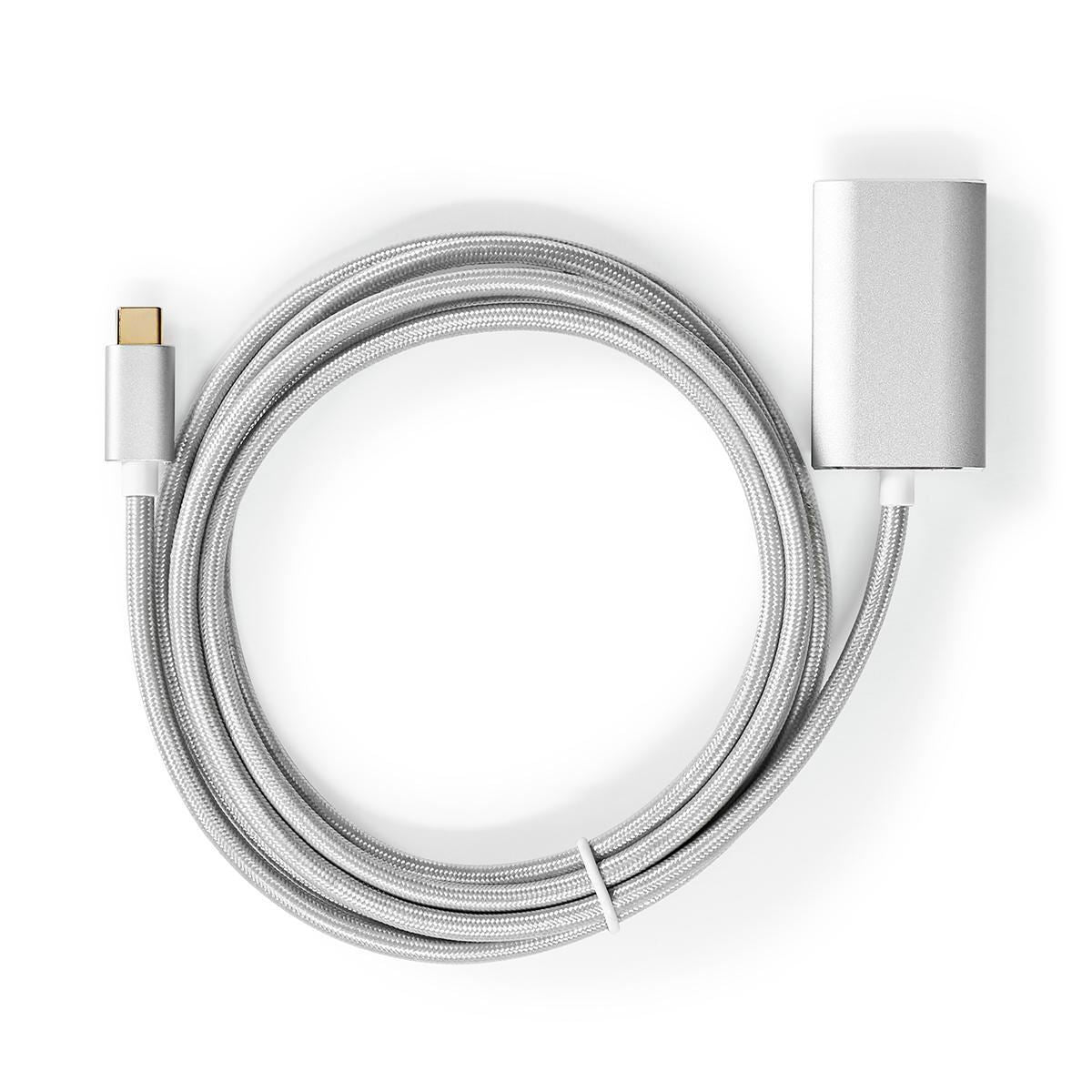 Nedis USB-C™ Adapter | USB 3.2 Gen 1 | USB-C™ Male | HDMI™ Output | 4K@60Hz | Power delivery | 2.00 m | Round | Gold Plated | Braided / Nylon | Silver | Cover Window Box