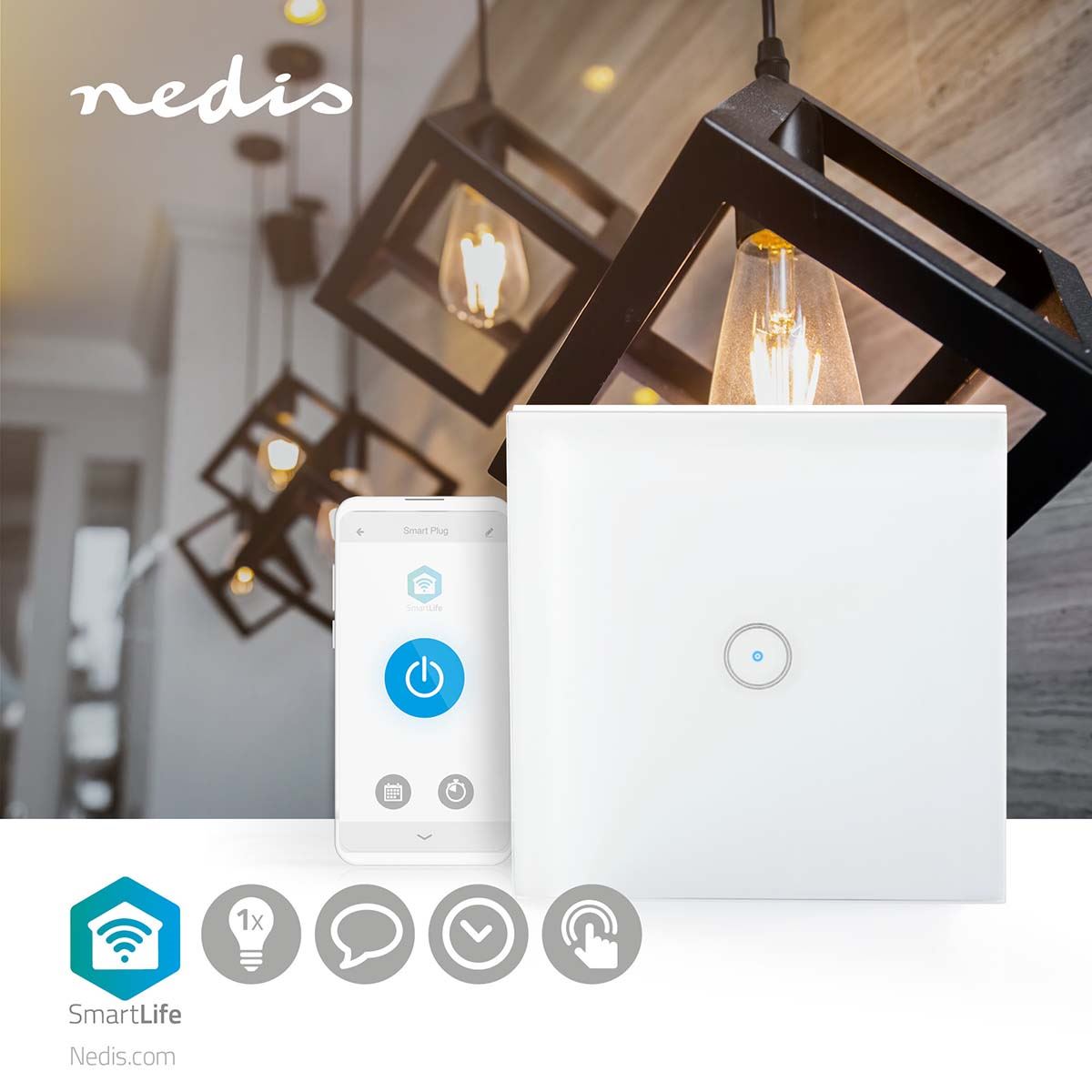 Nedis SmartLife Wall Switch | Wi-Fi | Single | Wall Mount | 1000 W | Android™ / IOS | Glass | White