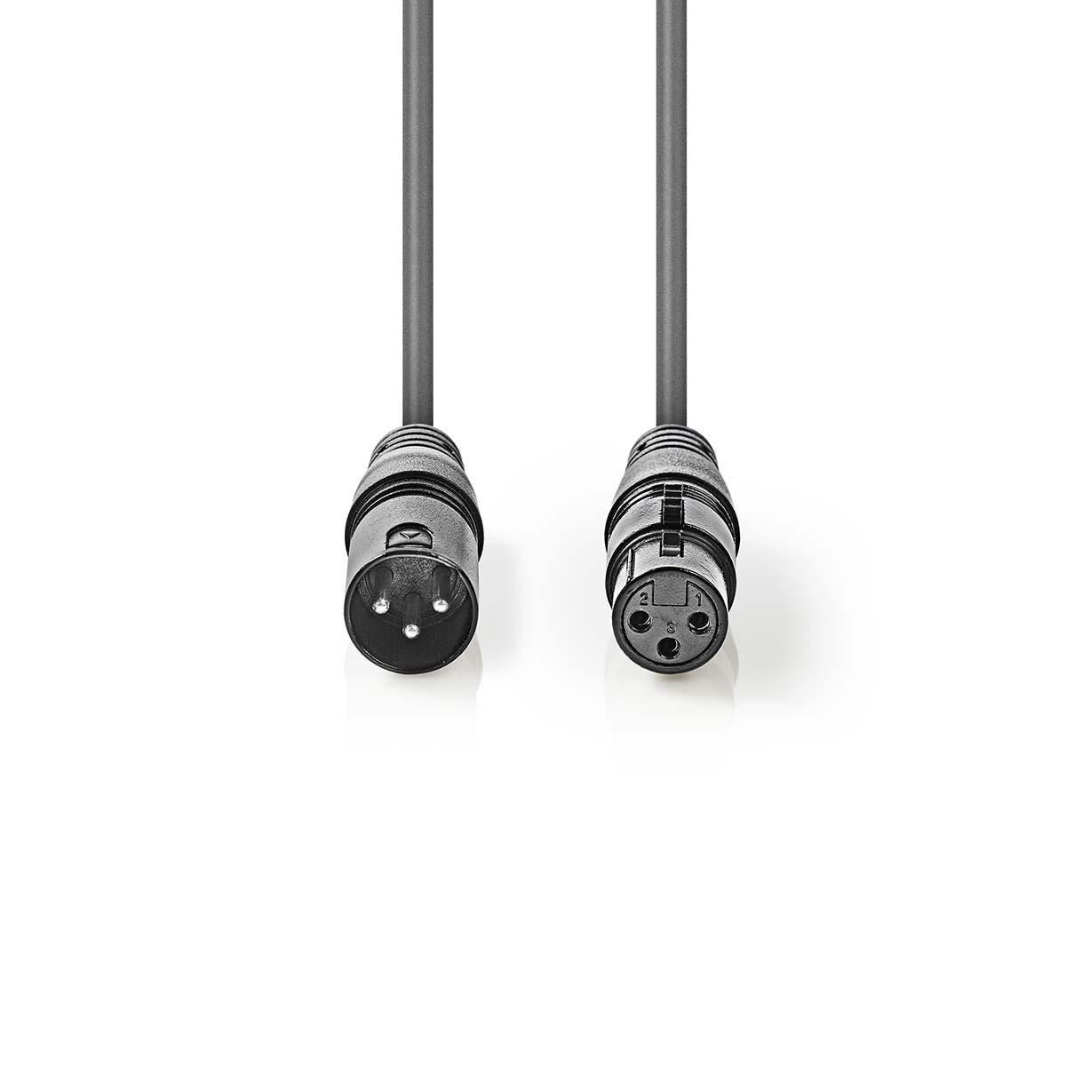 Nedis DMX Adapter Cable | XLR 3-Pin Male | XLR 3-Pin Female | Nickel Plated | 5.00 m | Round | PVC | Dark Grey | Carton Sleeve
