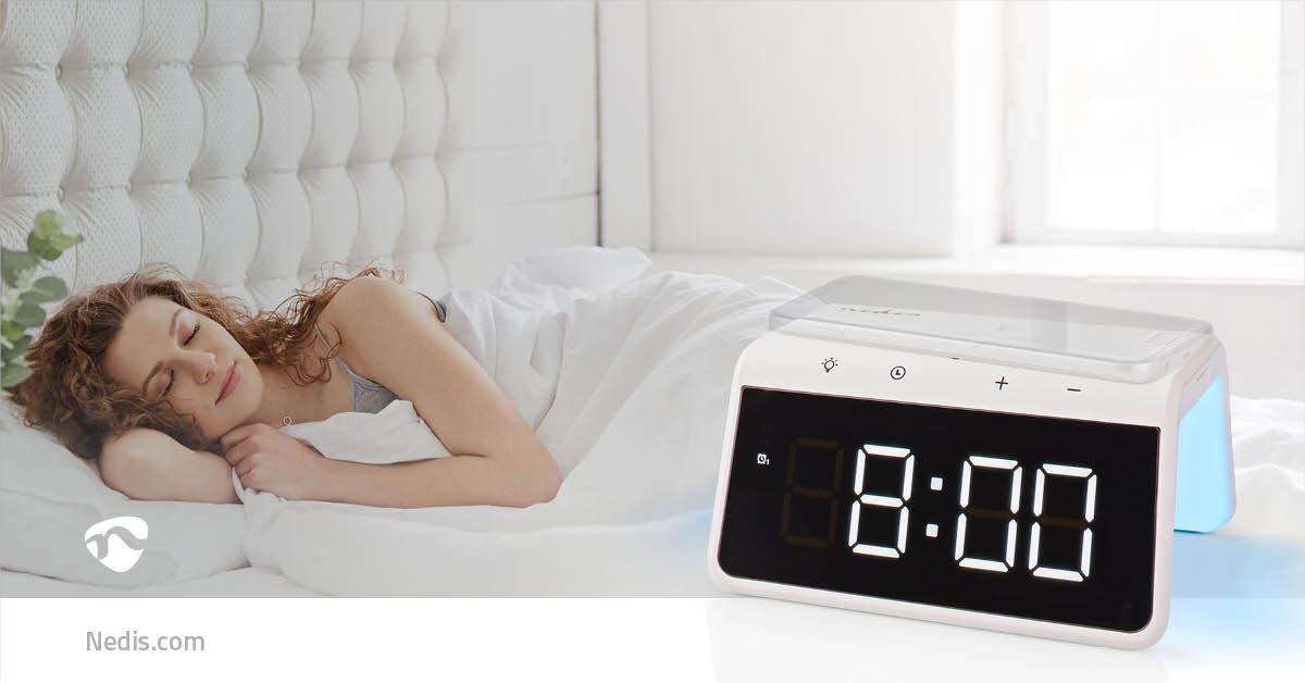 Nedis Alarm clock with wireless charging | Qi certified | 5 / 7.5 / 10 / 15 W | USB-A Male | Night Light | 2 Alarm Times | Snooze function