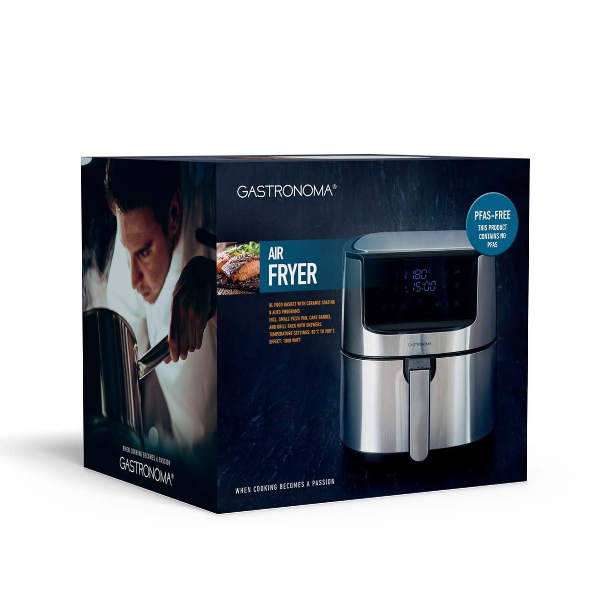 Gastronoma Digital Hot Air Fryer XXL 8 l | 60-min Timer | 8 Presets | Plastic / Stainless Steel