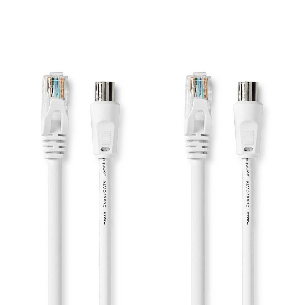 Nedis Coax Cat6 Combi Cable | IEC (Coax) Male / RJ45 Male | IEC (Coax) Female / RJ45 Male | Nickel Plated | RG58 | 75 Ohm | Double Shielded | 3.00 m | Round | PVC | White | Label