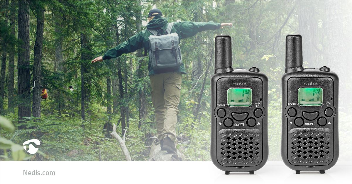 Nedis Walkie-Talkie Set | 2 Handsets | Up to 5 km | Frequency channels: 8 | PTT / VOX | up to 2.5 Hours | Black