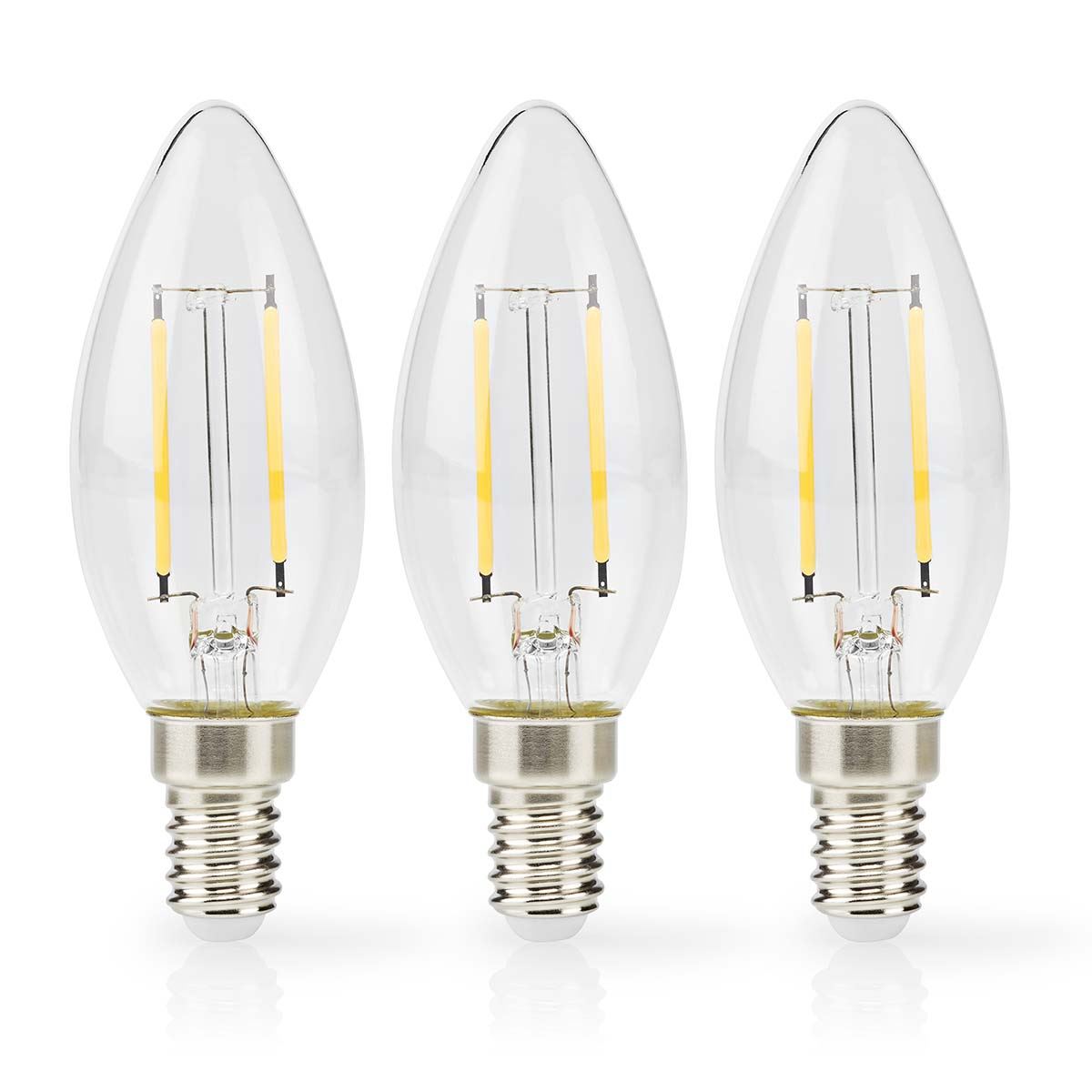 Nedis LED Filament Bulb E14 | Candle | 2 W | 250 lm | 2700 K | Warm White | Retro Style | 3 pcs | Clear