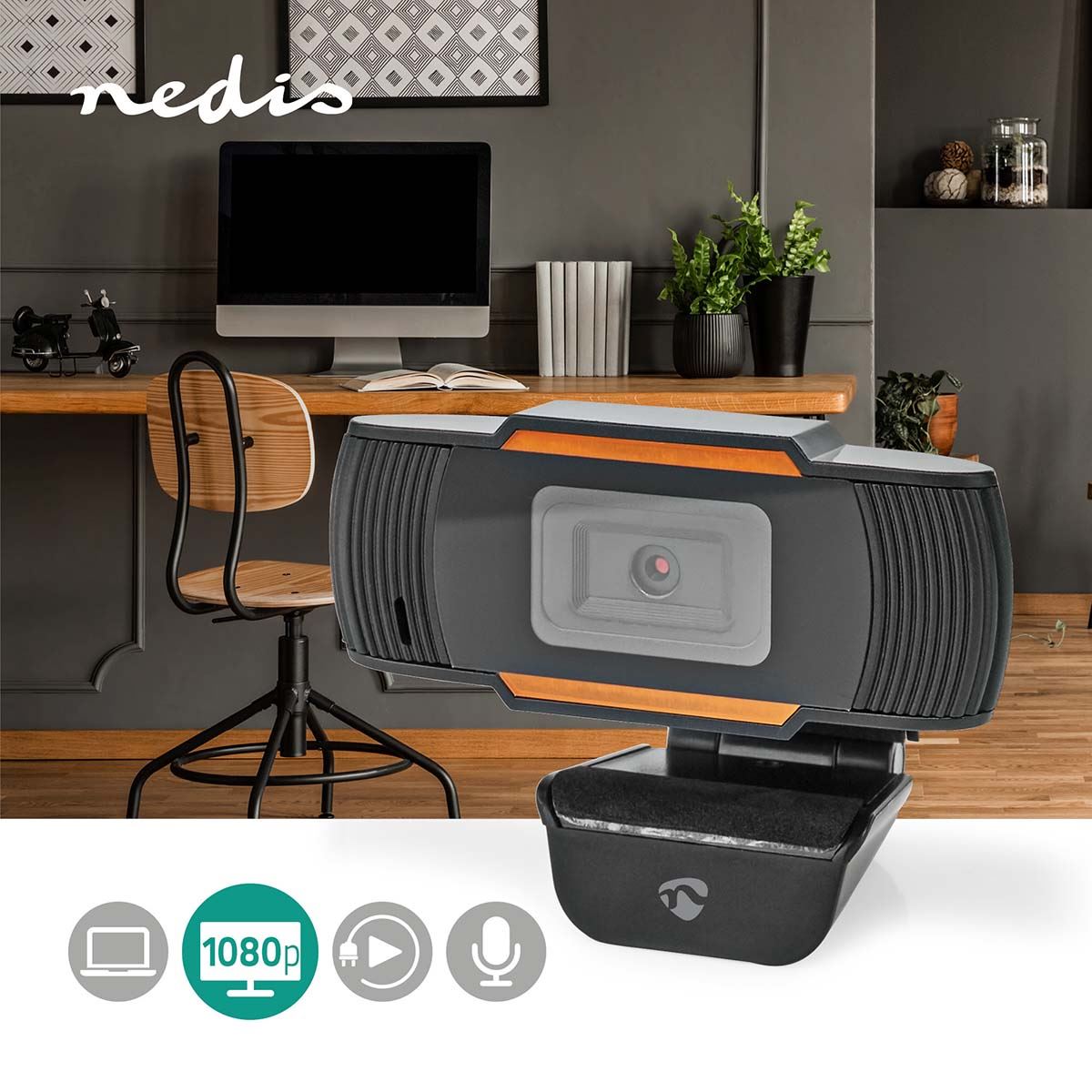 Nedis Webcam | Full HD@30fps | Fixed Focus | Built-In Microphone | Black