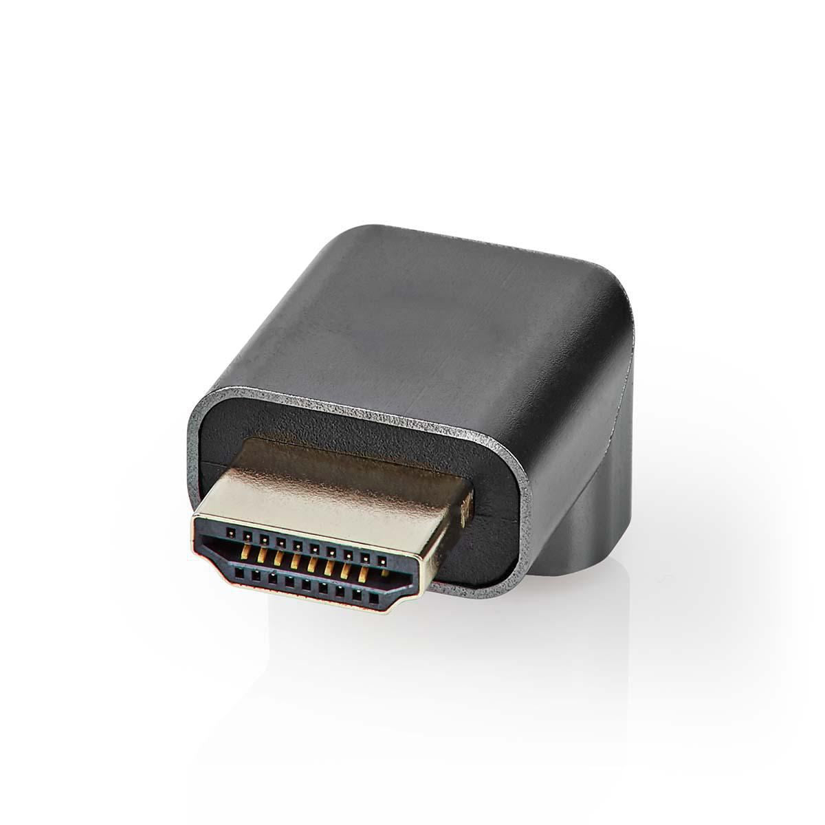 Nedis HDMI™ Adapter | HDMI™ Connector / HDMI™ Male | HDMI™ Output | Gold Plated | Angled 90° | Aluminium | Gun Metal Grey | 1 pcs | Cover Window Box