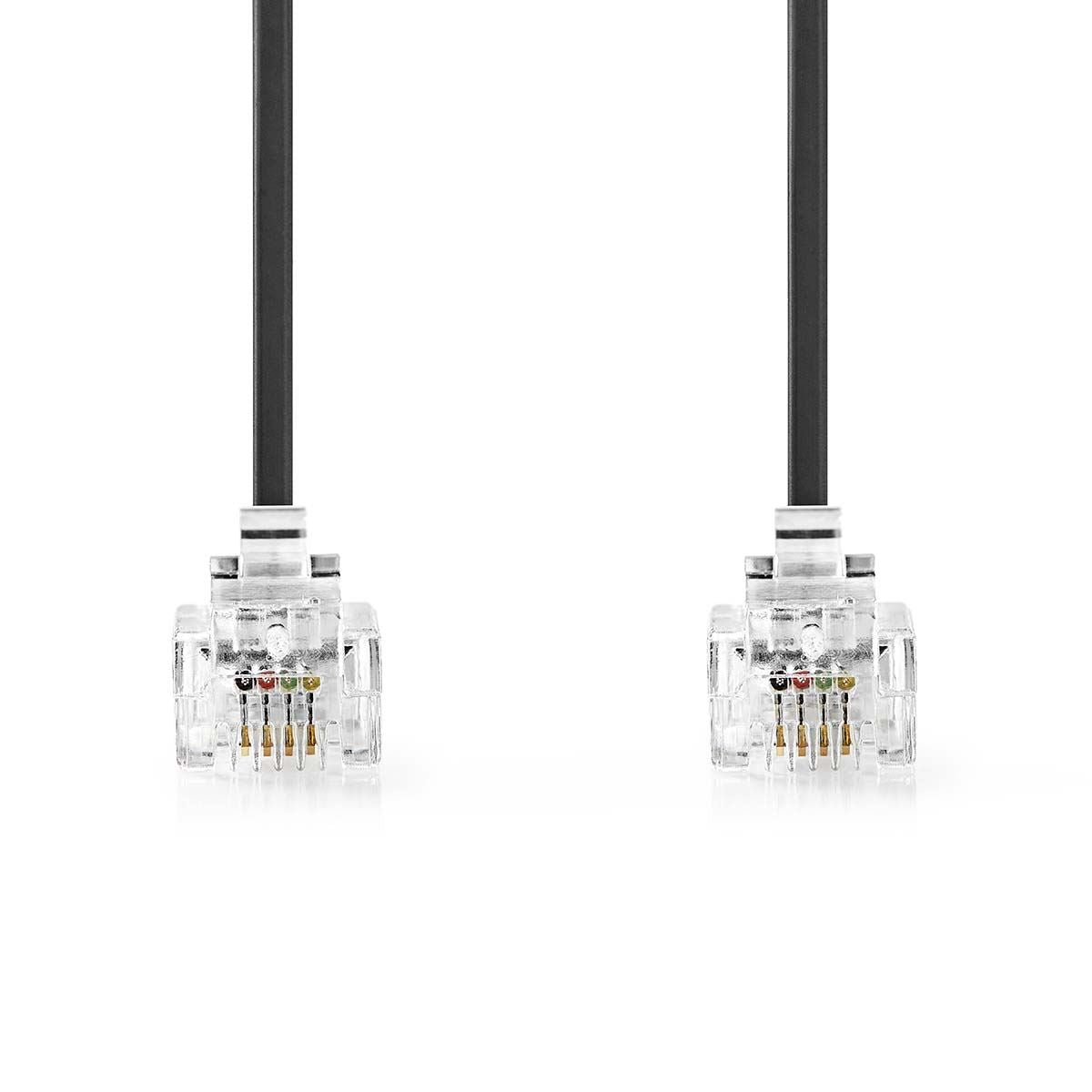 Nedis Telecom Cable | RJ11 Male | RJ11 Male | 5.00 m | Cable design: Flat | Gold Plated | Cable type: RJ11 | Black | Label