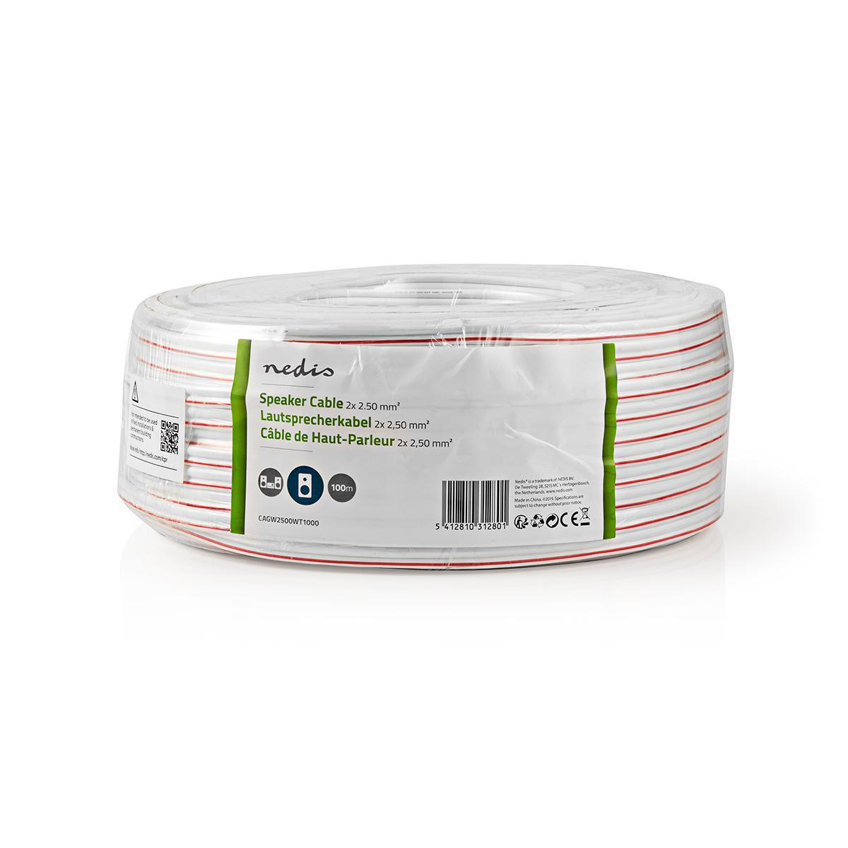 Nedis Speaker Cable | 2 x 2.50 mm² | CCA | 100.0 m | Round | PVC | White | Wrap