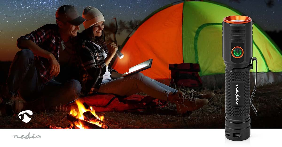 Nedis LED Torch | Battery Powered | 3.7 V DC | 20 W | N/A | Batteries included | Rechargeable | Rated luminous flux: 2000 lm | Light range: 180 m | Beam angle: 10 °
