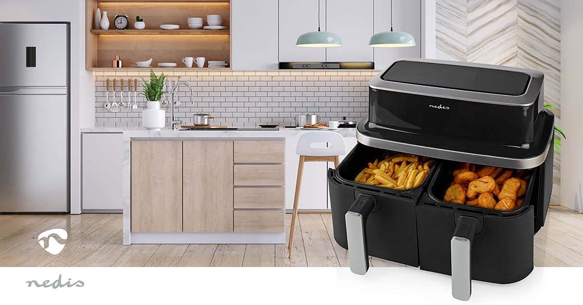 Nedis Hot Air Fryer | 2x4.2 l | Timer: 60 min | Number of preset programs: 10 | Digital