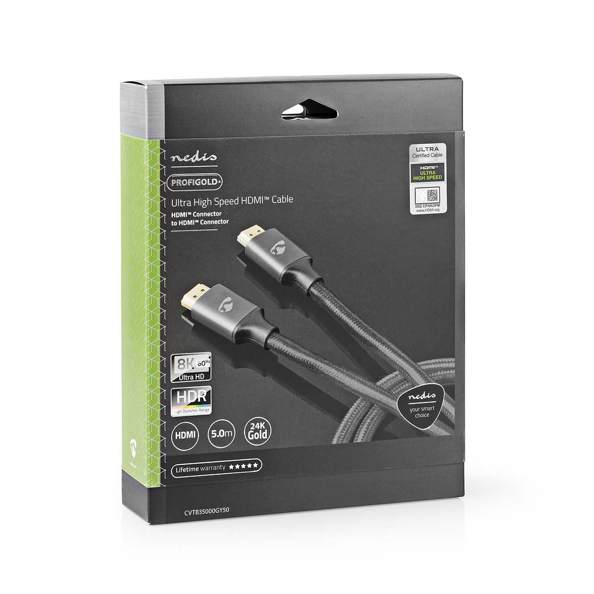 Nedis Ultra High Speed HDMI™ Cable | HDMI™ Connector | HDMI™ Connector | 8K@60Hz | 48 Gbps | 5.00 m | Round | 6.7 mm | Gun Metal Grey | Cover Box