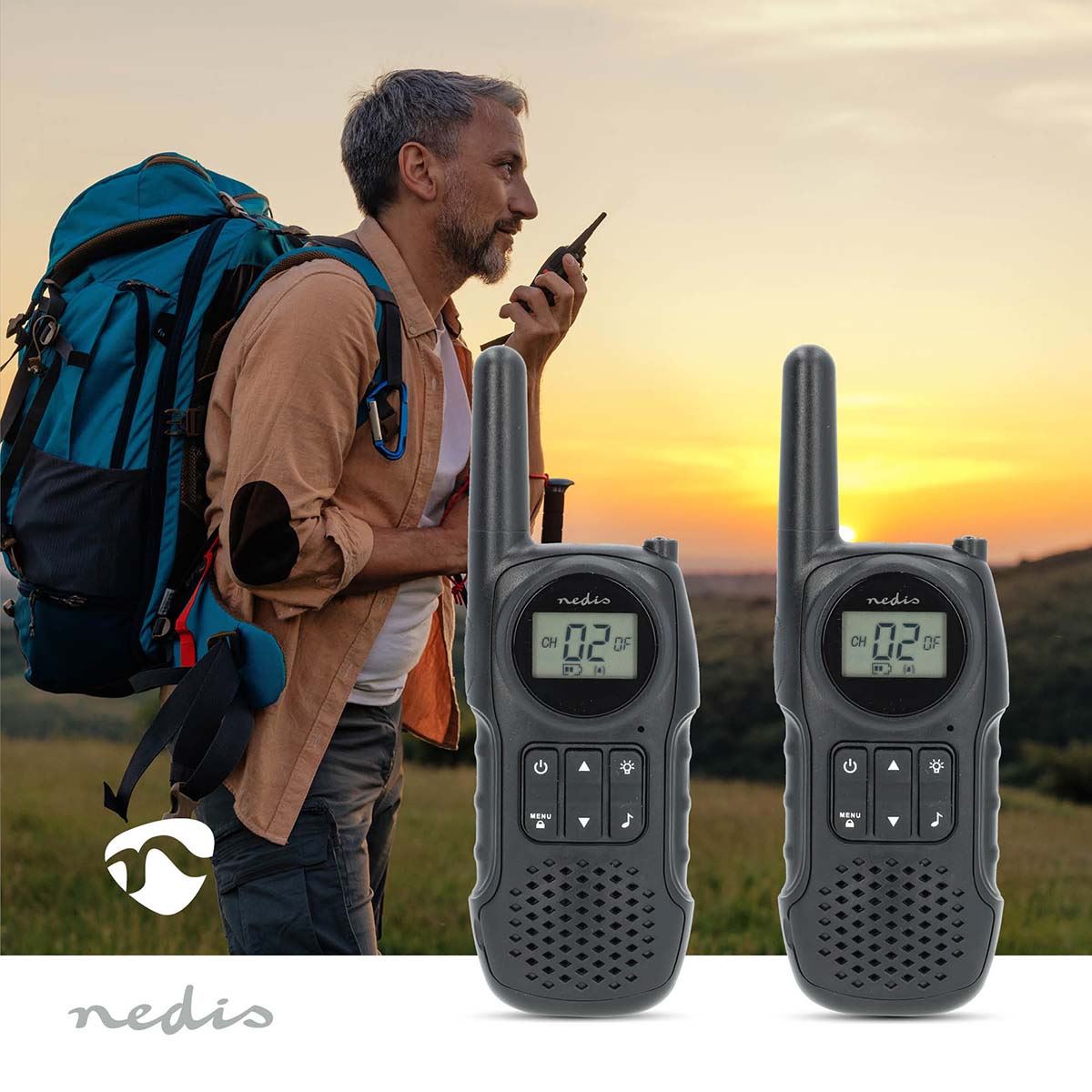 Nedis Walkie-Talkie Set | 2 Handsets | Up to 10 km | Frequency channels: 8 | PTT / VOX | up to 3 Hours | Headphone output | Black