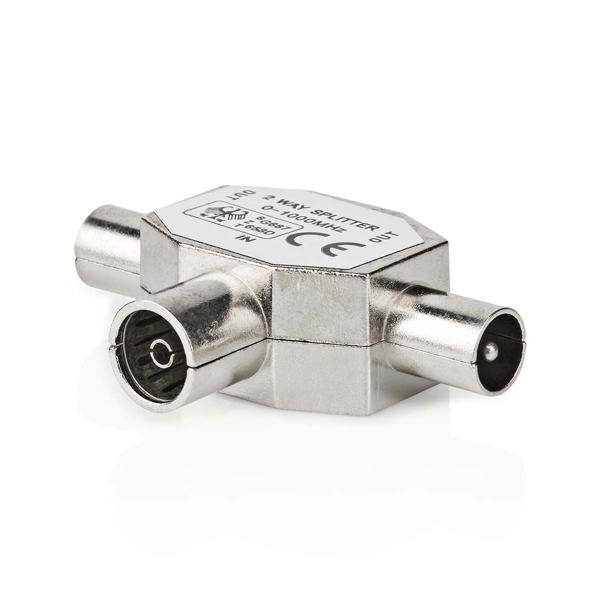 Nedis Satellite & Antenna Adapter | 2x Coax Male | IEC (Coax) Female | Nickel Plated | 75 Ohm | T-Splitter | Metal | Silver | 1 pcs | Box