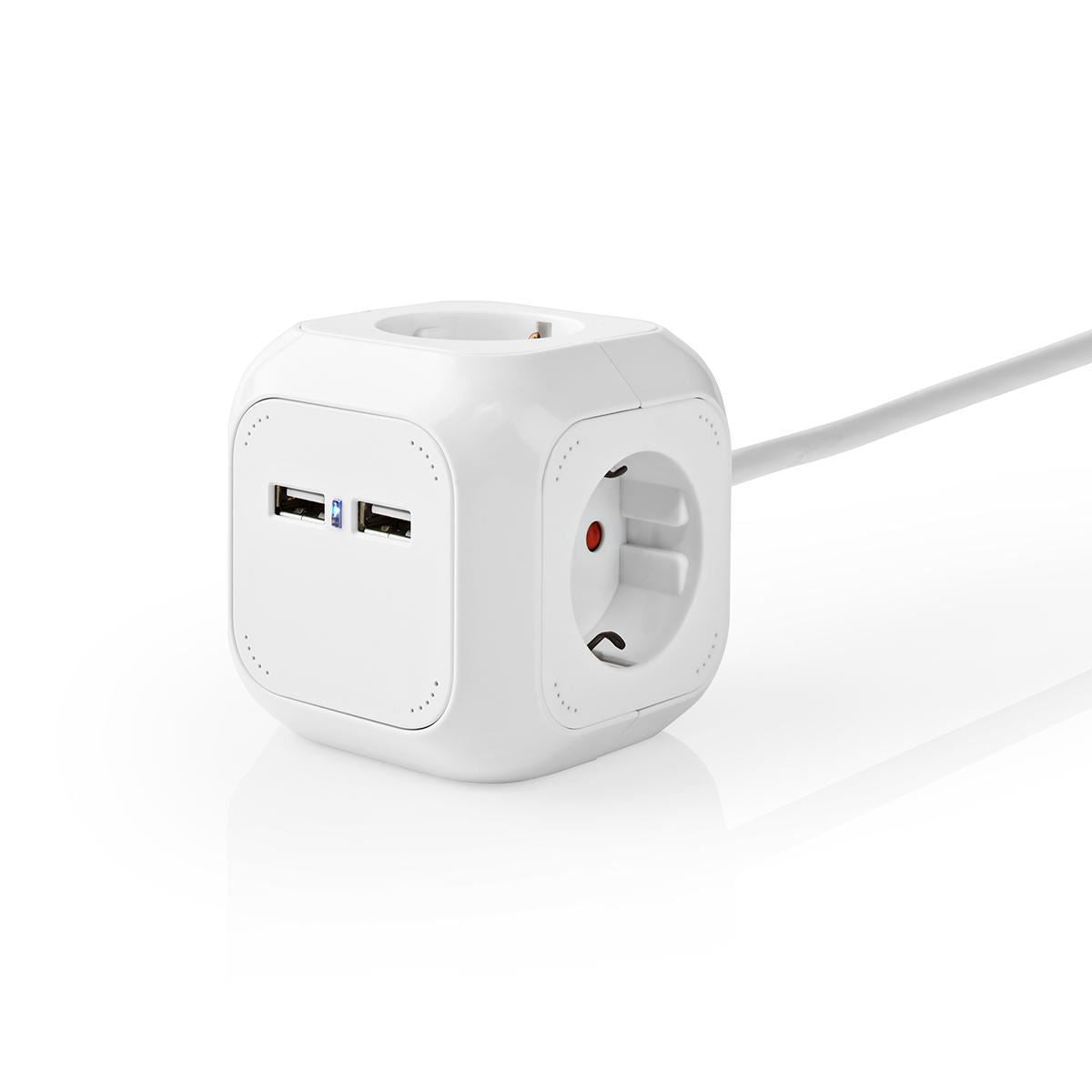 Nedis Extension Socket | Type F (CEE 7/7) | 4-Way | 1.50 m | 3680 W | 16 A | Kind of grounding: Side Contacts | 230 V AC 50/60 Hz | Socket angle: 90 ° | H05VV-F 3G1.5mm² | White