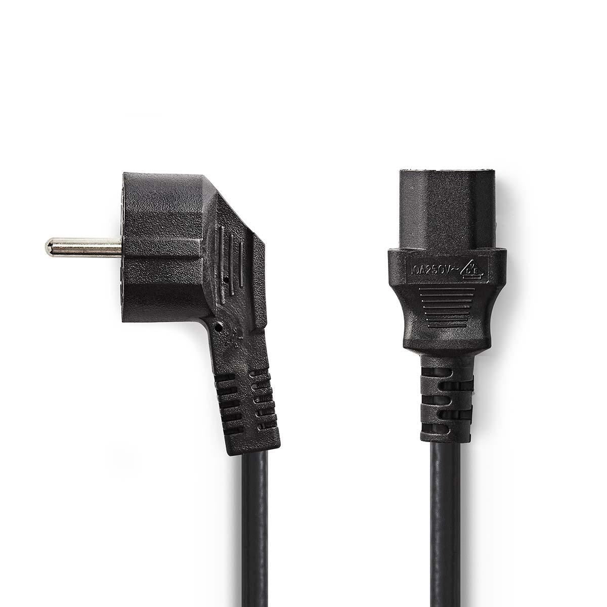 Nedis Power Cable | Plug with earth contact male | IEC-320-C13 | Angled | Straight | Nickel Plated | 3.00 m | Round | PVC | Black | Label