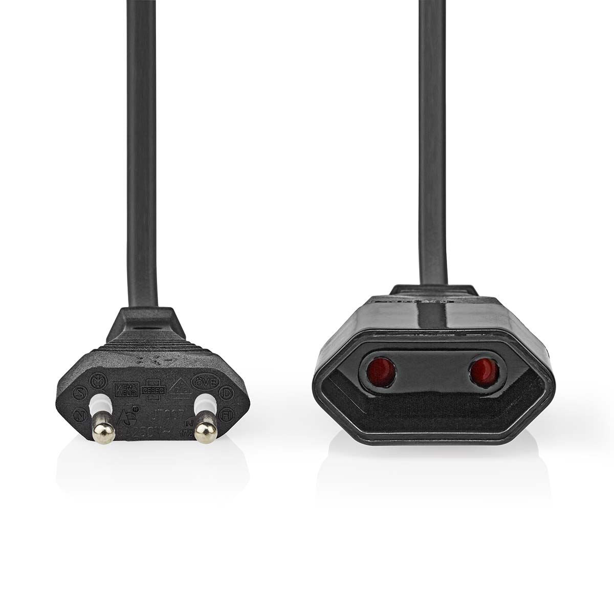 Nedis Power Cable | Euro Male | Euro Female | Straight | Straight | Nickel Plated | 2.00 m | Round | PVC | Black | Label