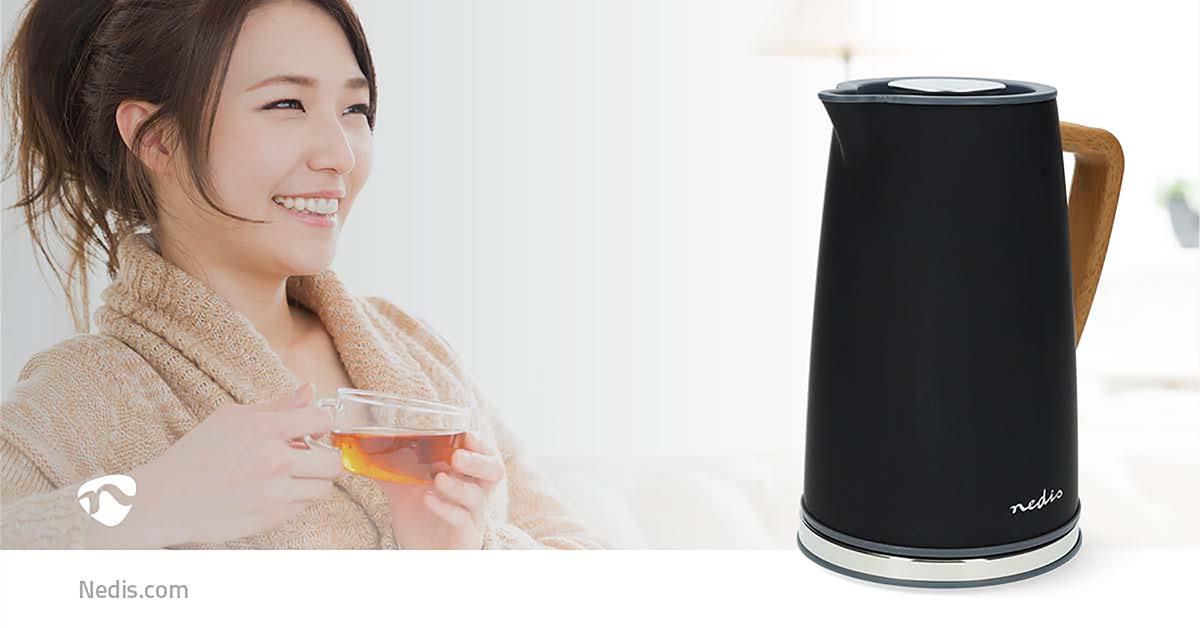 Nedis Electric Kettle | 1.7 l | Soft-Touch | Black | Rotatable 360 degrees | Concealed heating element | Strix® controller | Boil-dry protection