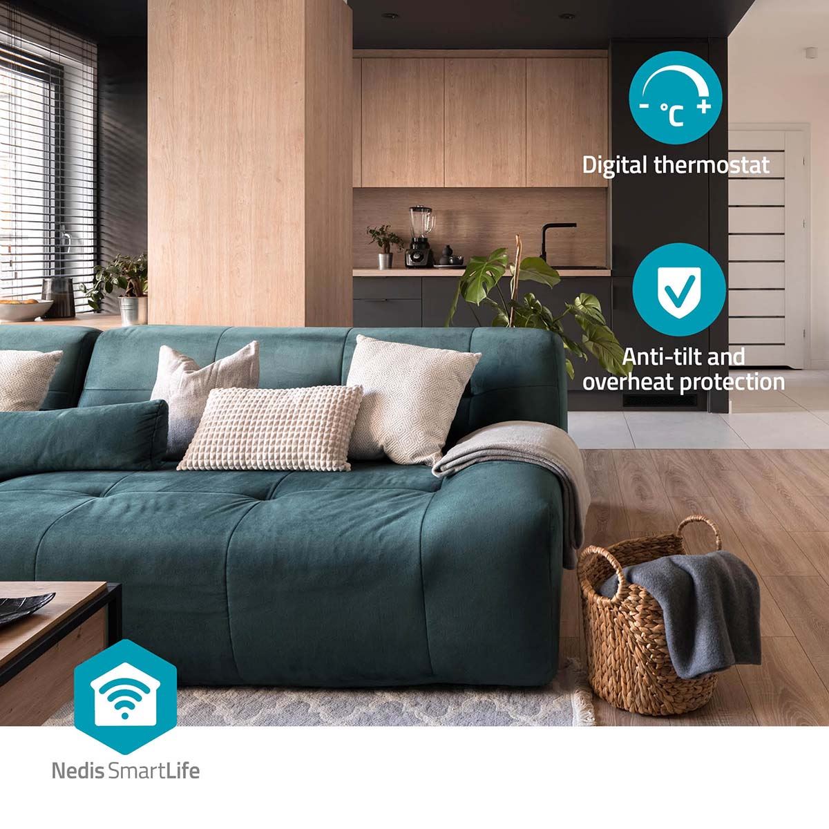 Nedis SmartLife Ceramic PTC Fan Heater | Wi-Fi | 1500 W | 2 Heat Settings | Oscillation | Display | 10 - 49 °C | Android™ / IOS | White