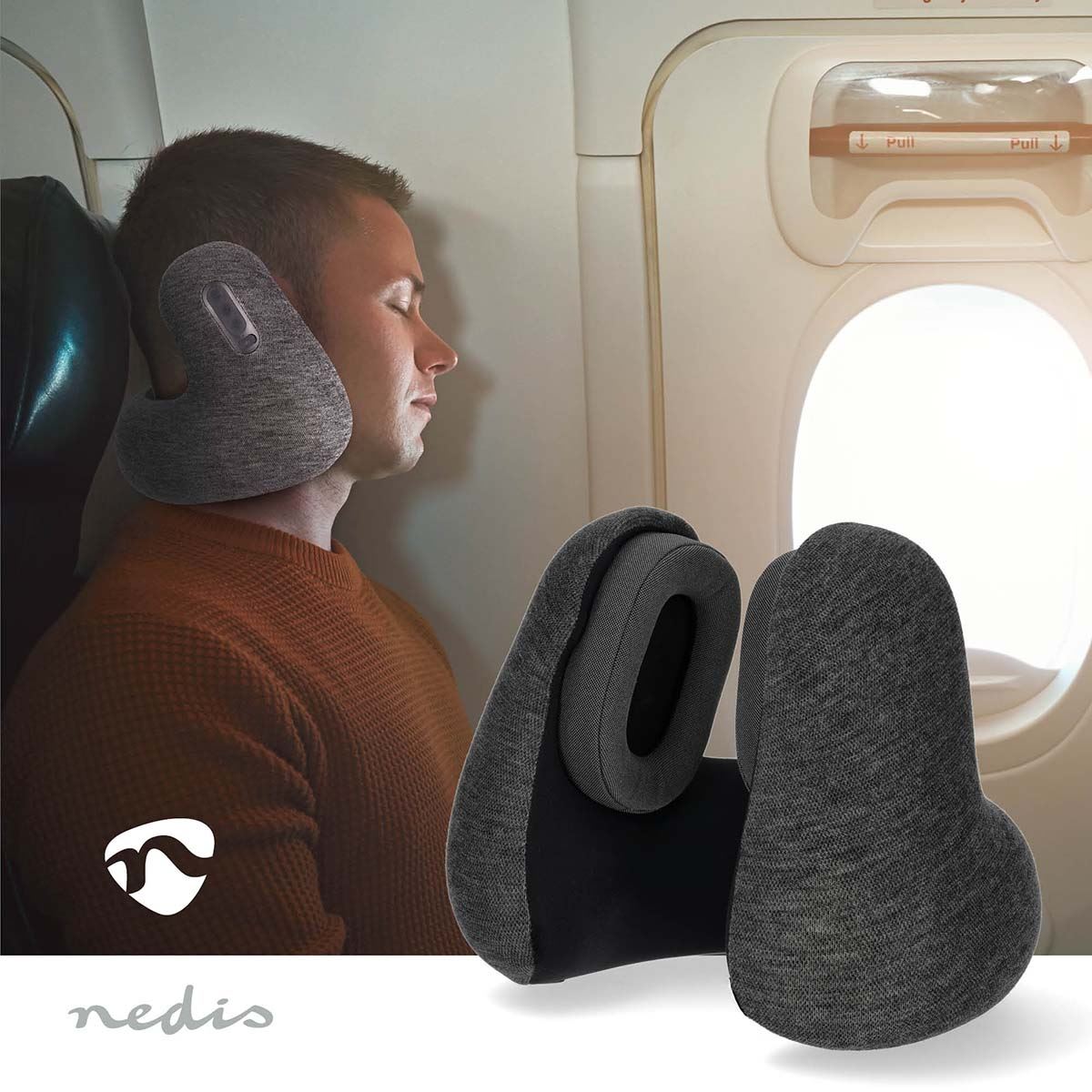 Nedis Wireless Over-Ear Headphones | Travel pillow | Maximum battery play time: 11 hrs | Built-in microphone | Press Control | Voice control support | Volume control | Anthracite