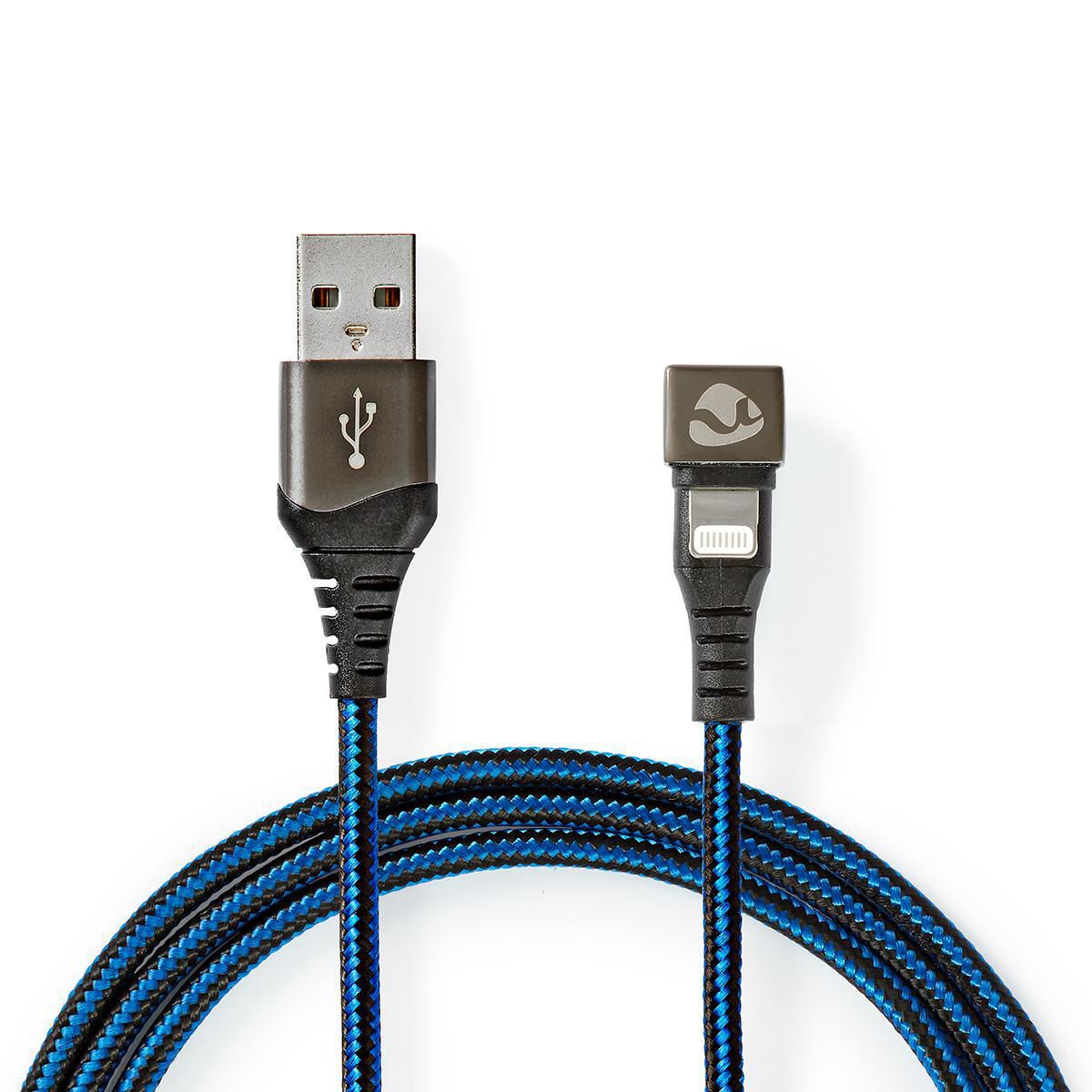 Nedis USB Cable | USB 2.0 | Apple Lightning 8-Pin | USB-A Male | 12 W | 480 Mbps | Nickel Plated | 2.00 m | Round | Braided / Nylon | Black / Blue | Cover Window Box