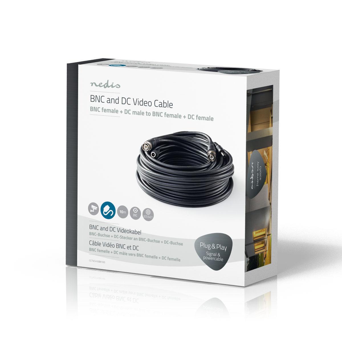 Nedis CCTV Security Cable | BNC / DC | 10.0 m | Round | PVC | Black | Gift Box