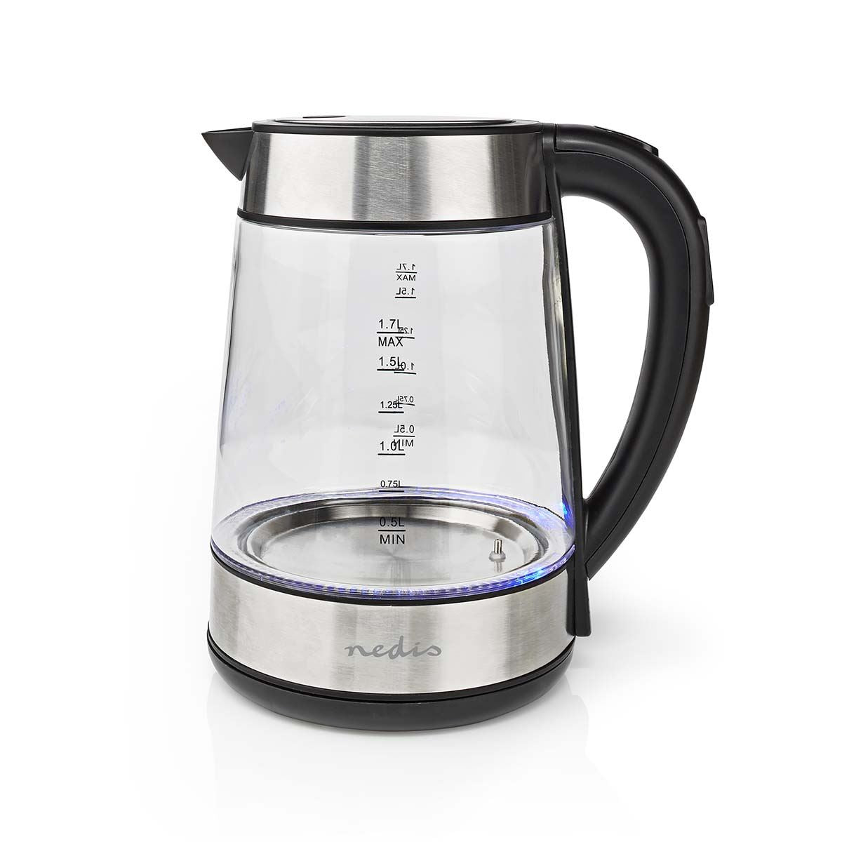 Nedis Electric Kettle | 1.7 l | Glass | Transparent | 60,70,80,90,100 °C | Temperature indicator | Rotatable 360 degrees | Concealed heating element | Strix® controller | Boil-dry protection