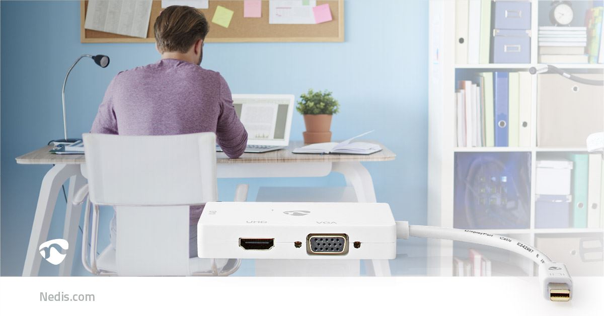 Nedis CCGB37466WT02 | DisplayPort Adapter | Mini DisplayPort Male | DVI-D 24+1-Pin Female / HDMI™ Output / VGA Female | 4K@60Hz | Nickel Plated | Switchable | 0.20 m | Round | ABS | ABS | White | Box