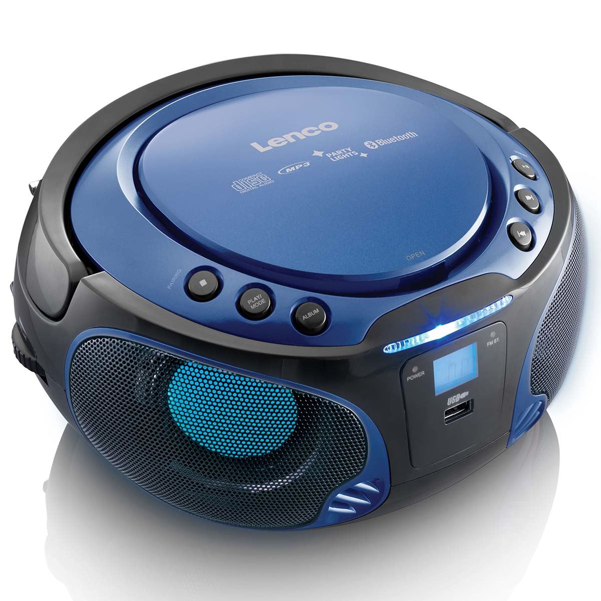 Lenco SCD-550BU Portable FM Radio CD/MP3/USB/Bluetooth® Player with LED lighting Blue