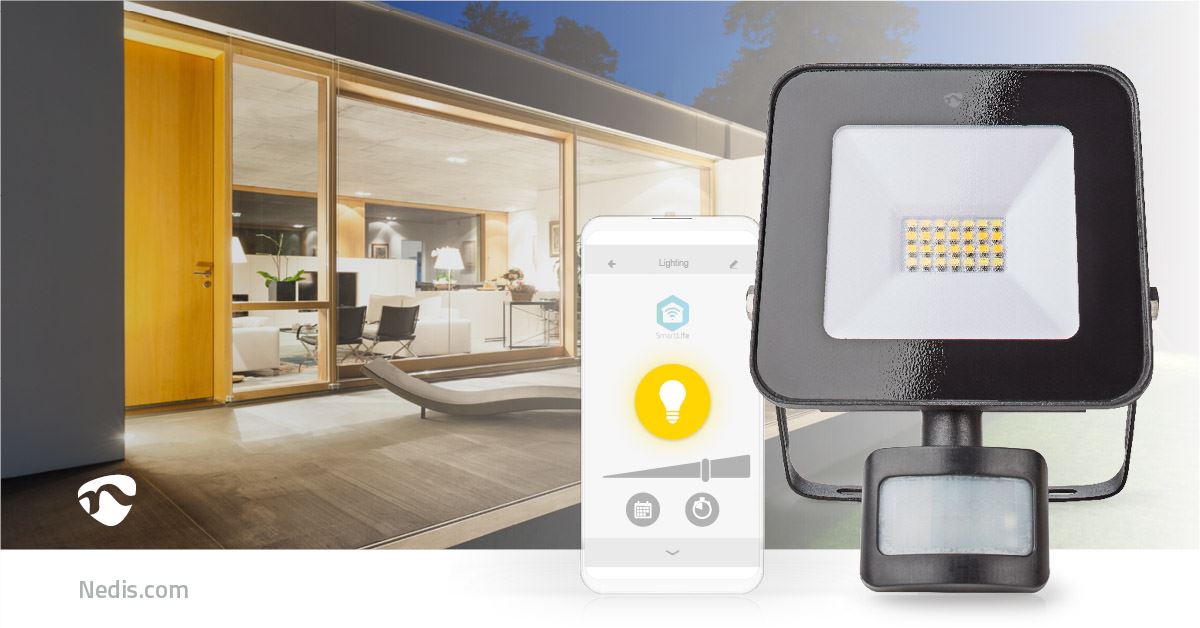 Nedis Smartlife Outdoor Light | Motion Sensor | 1500 lm | Wi-Fi | 20 W | Dimmable White | 3000 - 6500 K | Aluminium | Android™ / IOS