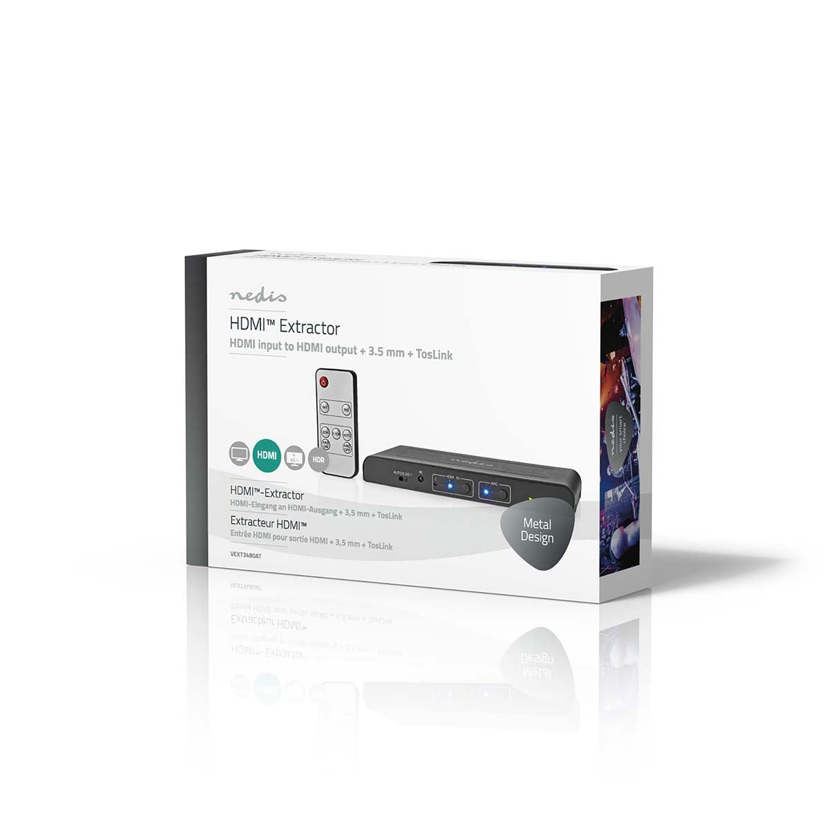 Nedis HDMI™ Extractor | 2x HDMI™ Input | TosLink Female / 1x HDMI™ Output / 2x RCA / 3.5 mm | Maximum resolution: 4K@60Hz | 18 Gbps | Metal | Anthracite | Box