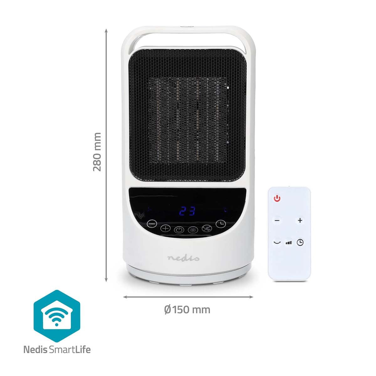 Nedis SmartLife Ceramic PTC Fan Heater | Wi-Fi | 1500 W | 2 Heat Settings | Oscillation | Display | 10 - 49 °C | Android™ / IOS | White
