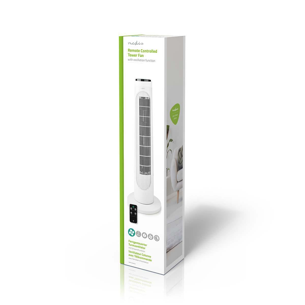 Nedis Tower Fan | 3-Speed | Oscillation | 50 W | Remote control | Black / White