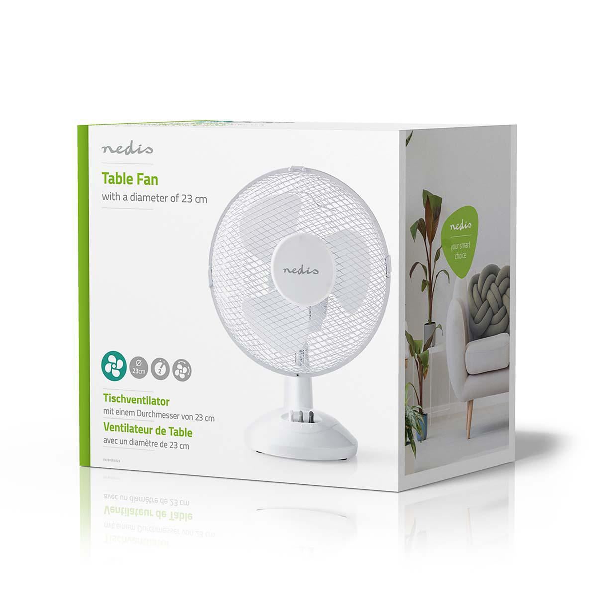 Nedis Table Fan | Mains Powered | Diameter: 230 mm | 22 W | Oscillation | 2-Speed | White