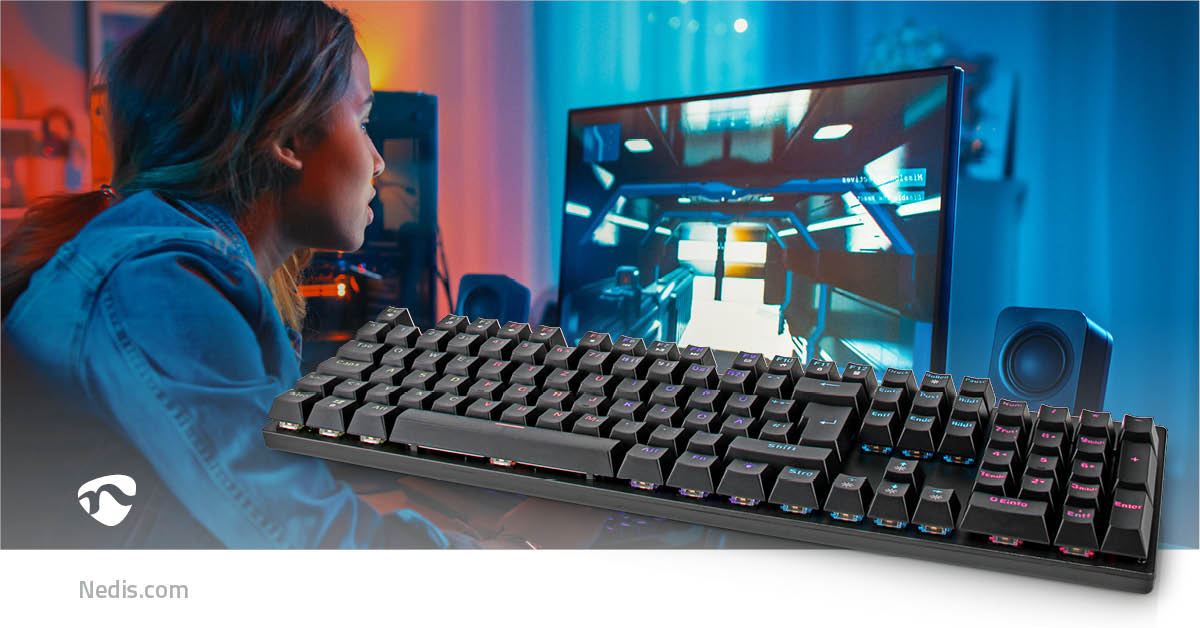 Nedis Wired Gaming Keyboard | USB Type-A | Mechanical Keys | LED | German | DE Layout | USB Powered | Power cable length: 1.50 m | Gaming