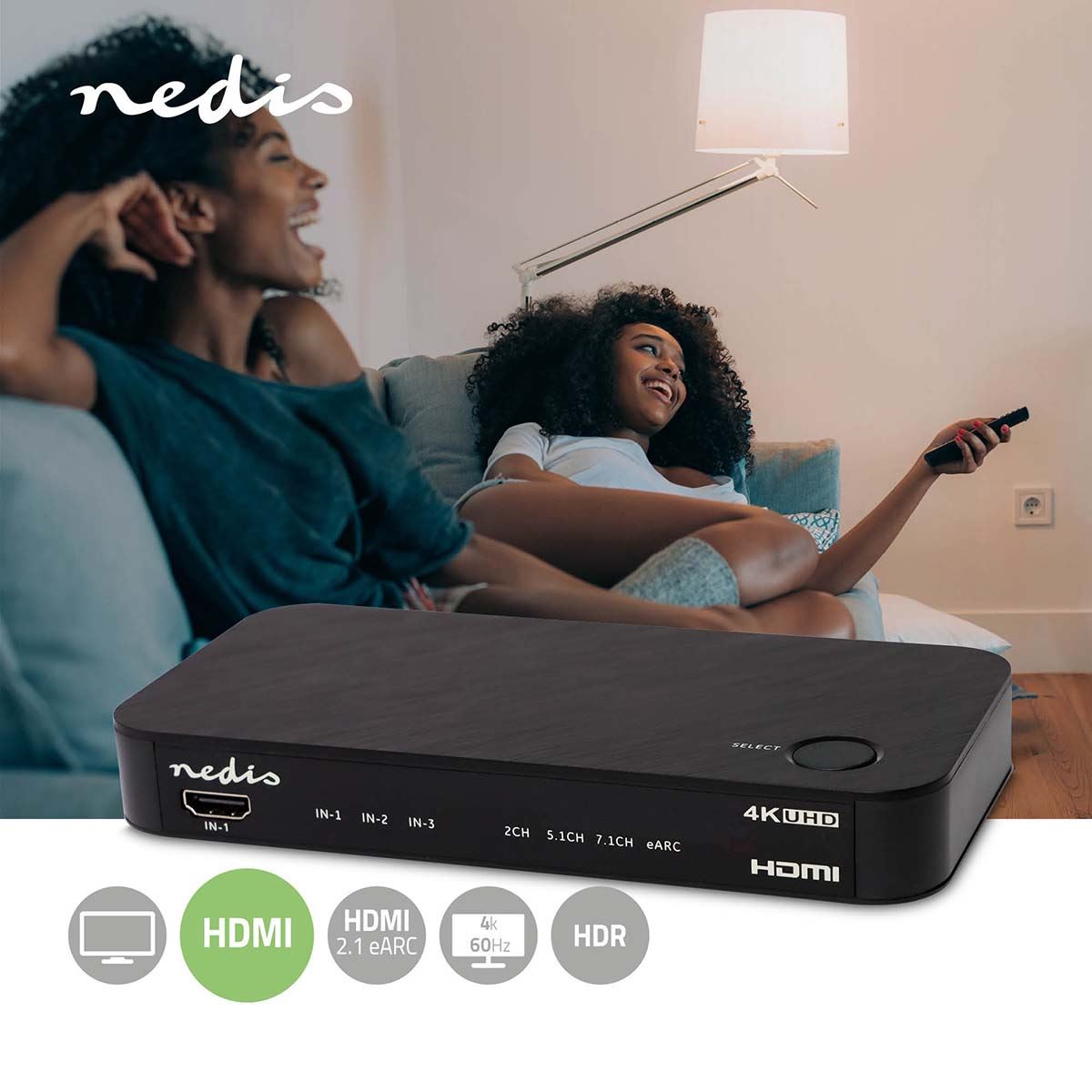 Nedis Digital Audio Converter | 2-way | Connection input: DC Power / 3x HDMI™ Input | Connection output: 1x 3.5 mm / 1x TosLink / 2x HDMI™ Output | Automatic / Push Button | Anthracite