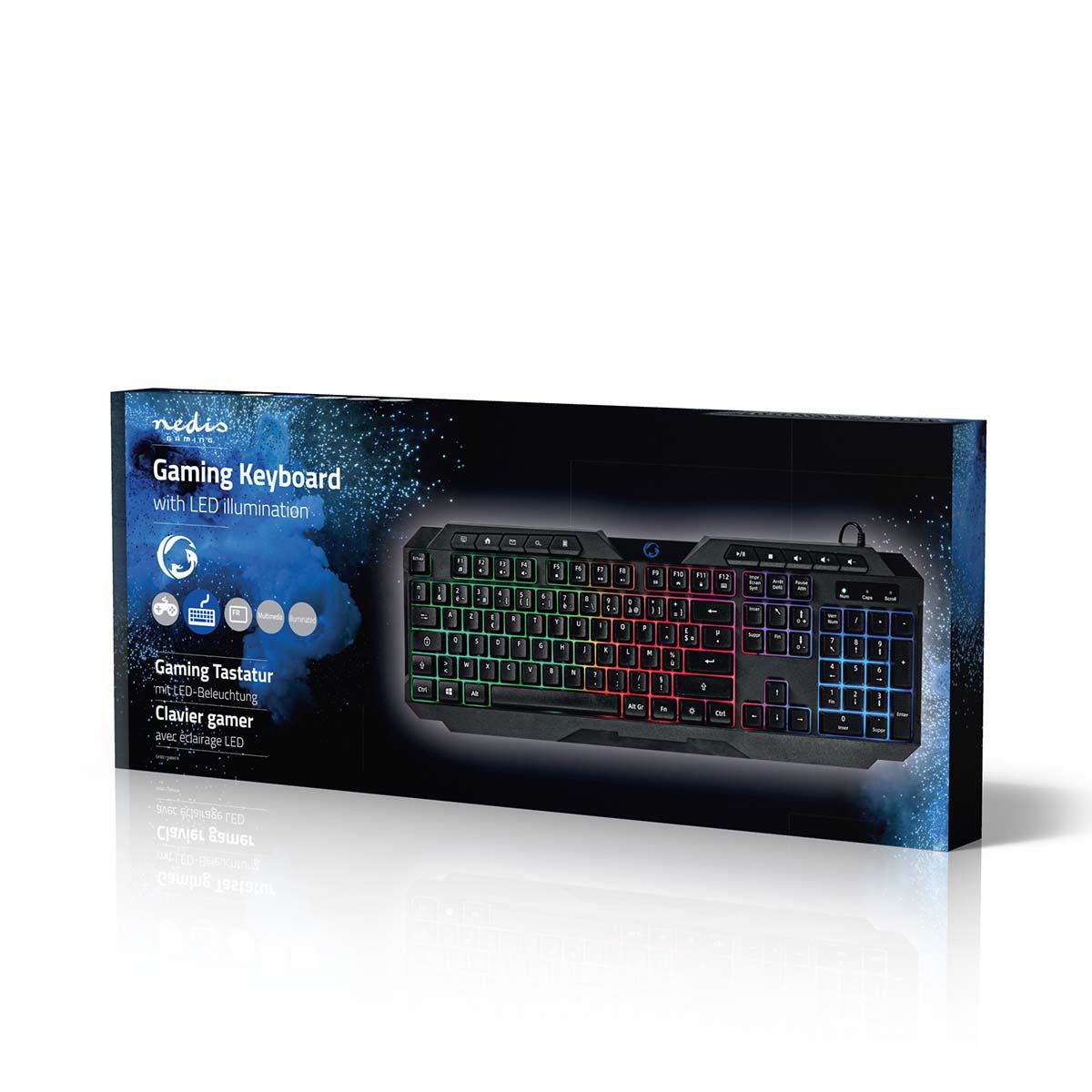 Nedis Wired Gaming Keyboard | USB Type-A | Membrane Keys | LED | AZERTY | FR Layout | USB Powered | Power cable length: 1.30 m | Multimedia