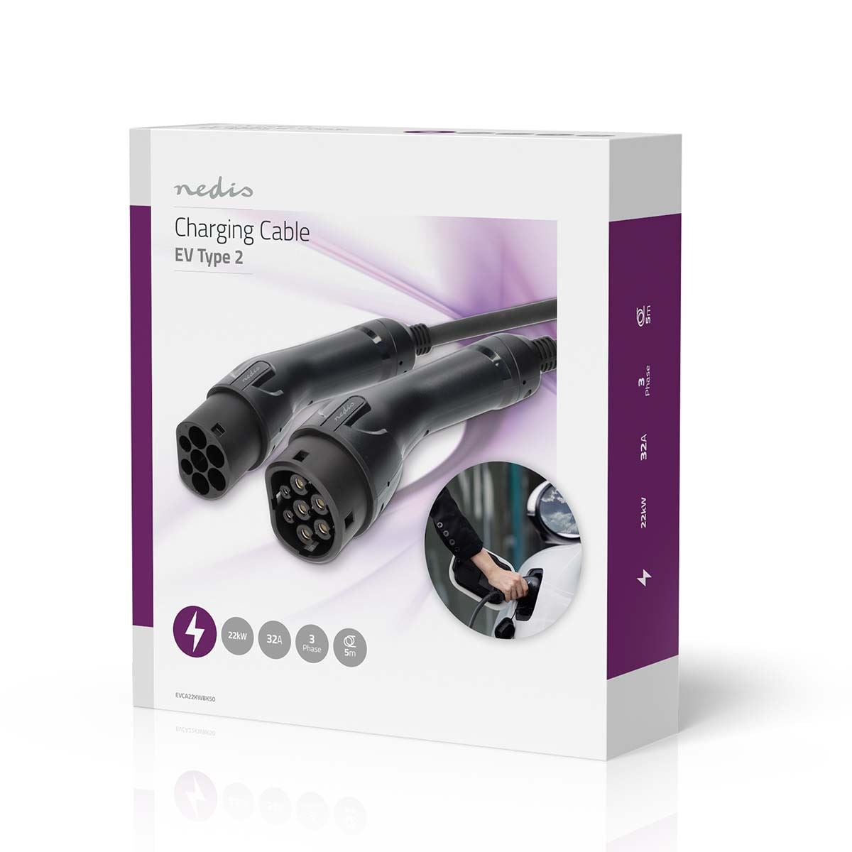 Nedis Electric Vehicle Charge Cable | Cable Type 2 | 32 A | 22000 W | 3-Phases | 5.00 m | Black | Gift Box
