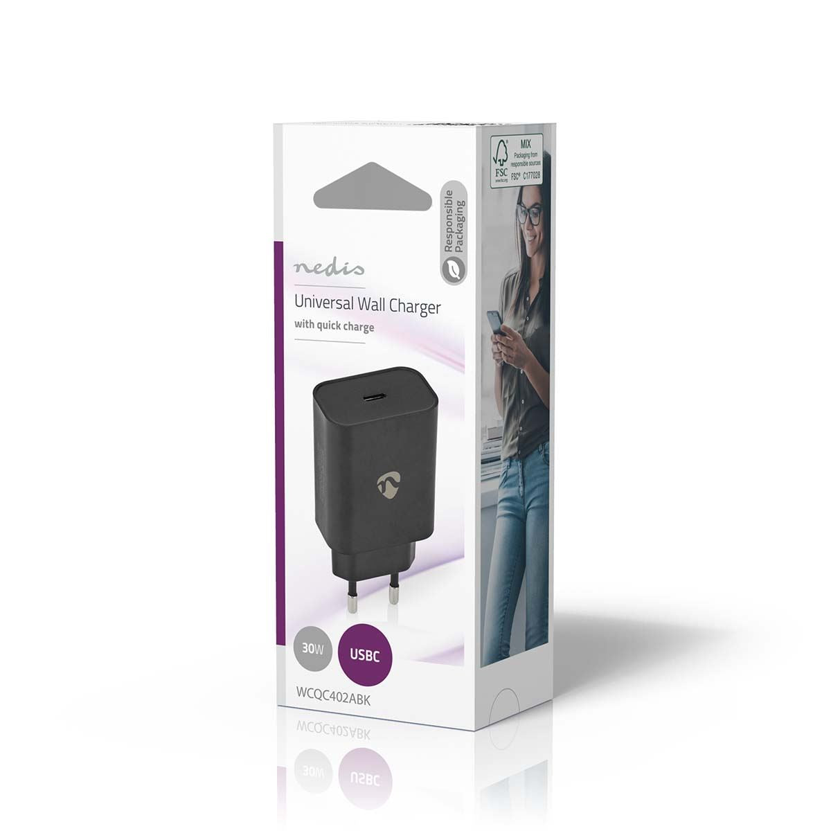 Nedis Wall Charger | 32 W | Quick charge feature | 1.5 / 2.0 / 2.5 / 3.0 A | Number of outputs: 1 | USB-C™ | Automatic Voltage Selection | Black